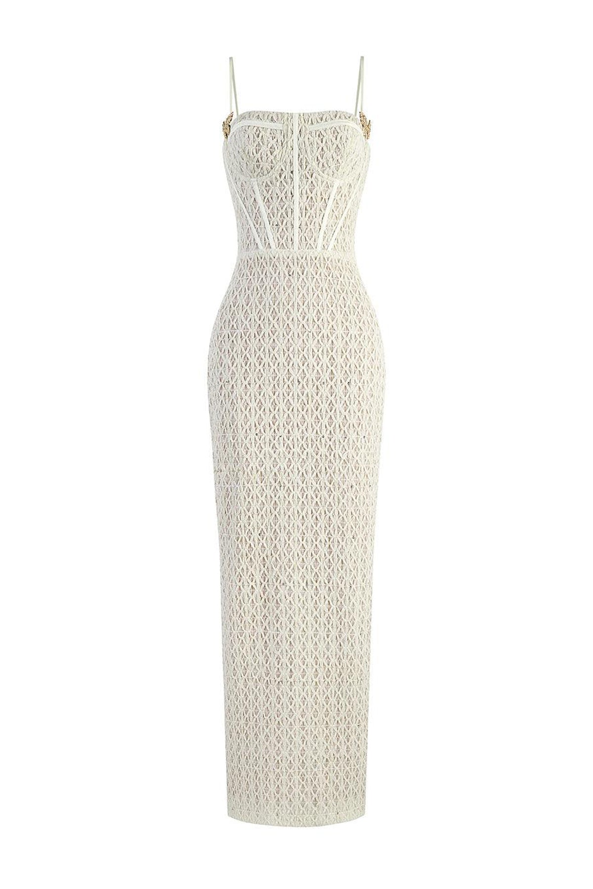 Sylphina Sheath Semi-Heart Neck Lace Maxi Dress