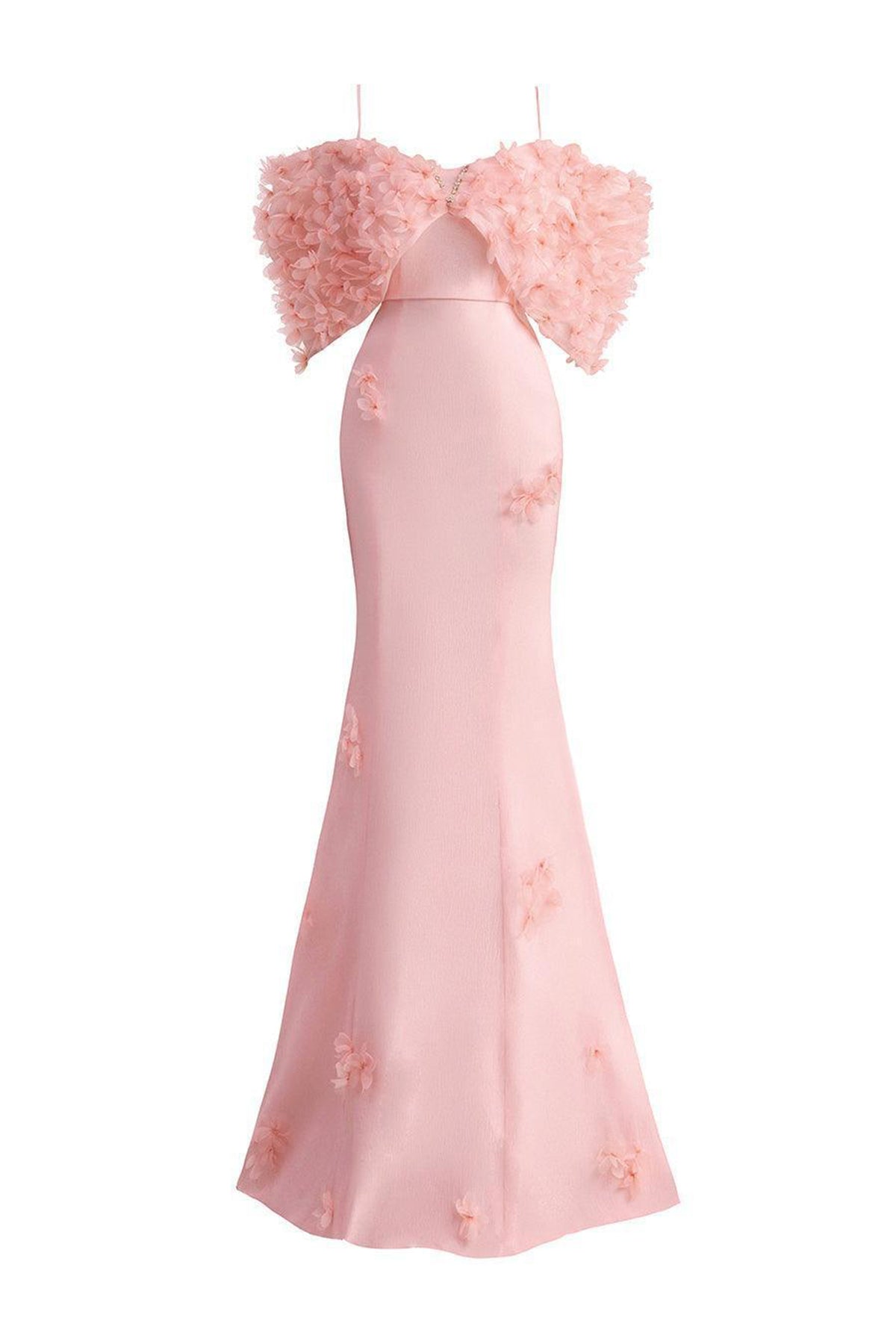 Tanner Trumpet Cold Shoulder Sleeved Silk Organza Floor Length Dress