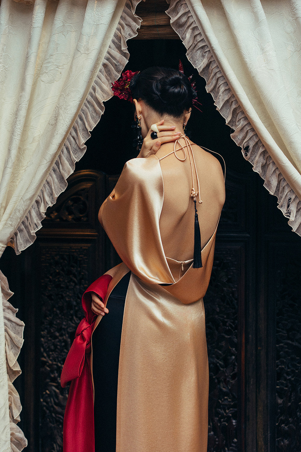 Nguyet Anh Flutter Sleeved Synthetic Silk Ao Dai