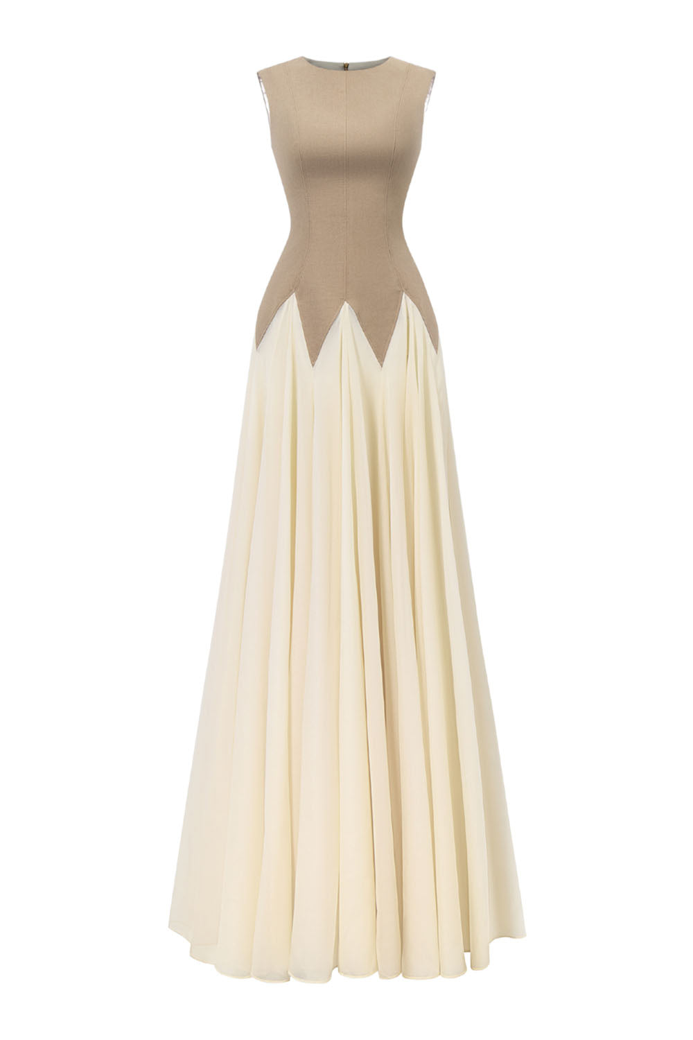 Starlight Tide A-line Pleated Khaki Silk Floor Length Dress