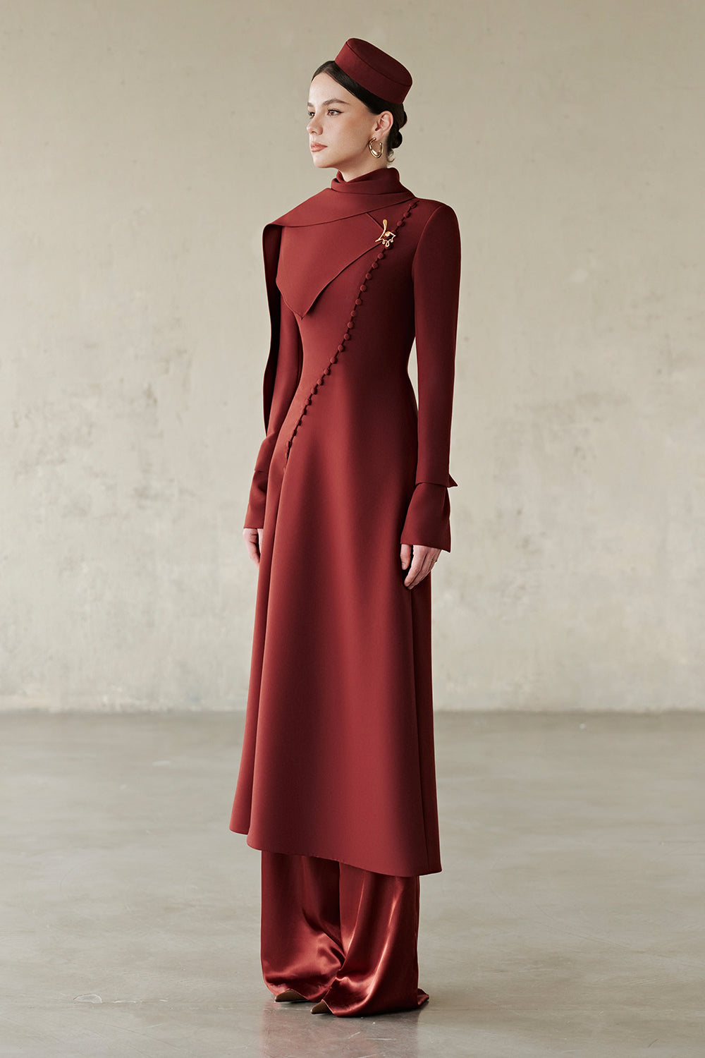 red button midi dress Callum Scarf Button Midi Dress