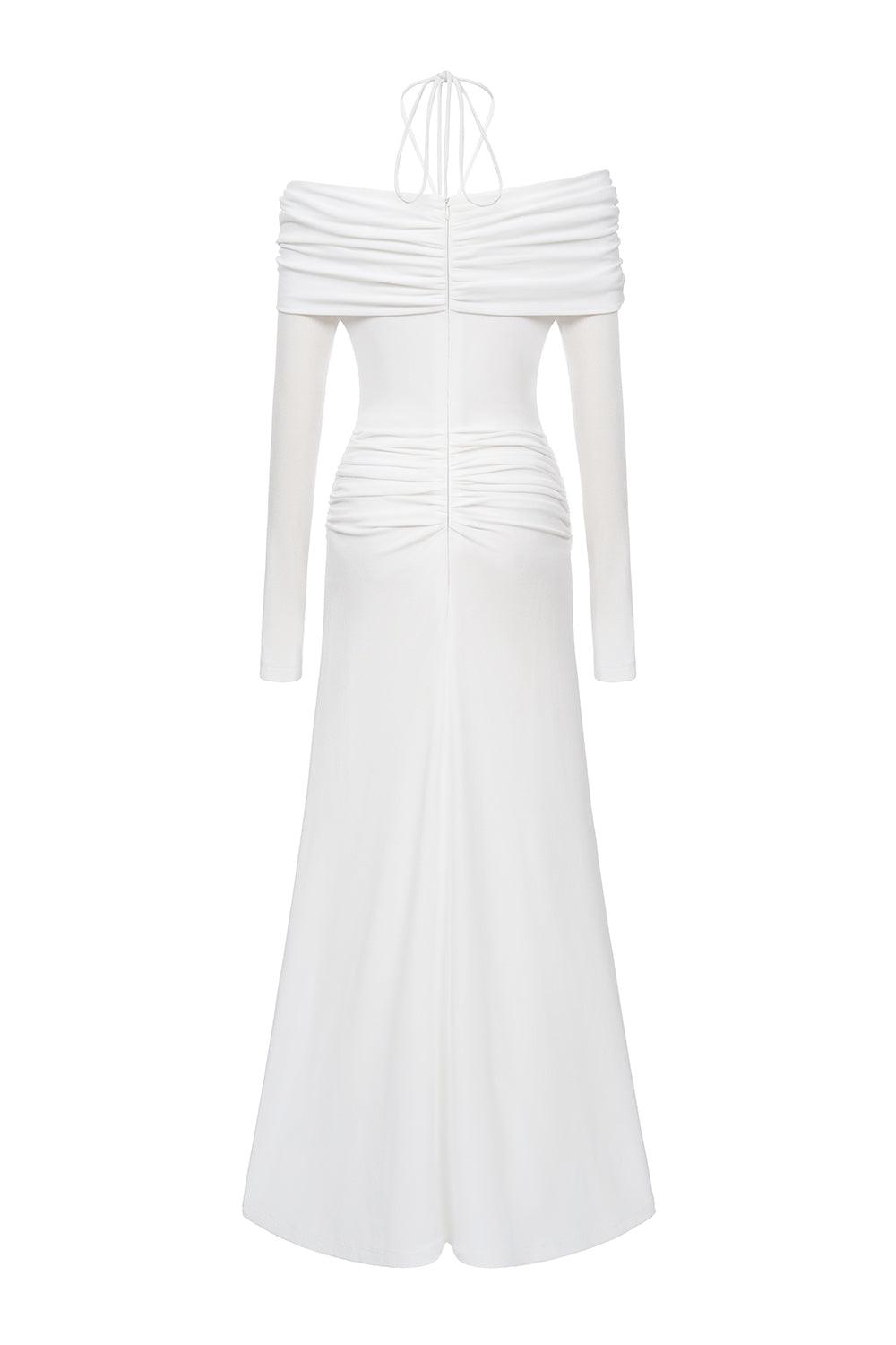 Minerva A-line Gathered Rib Knit Ankle Length Dress