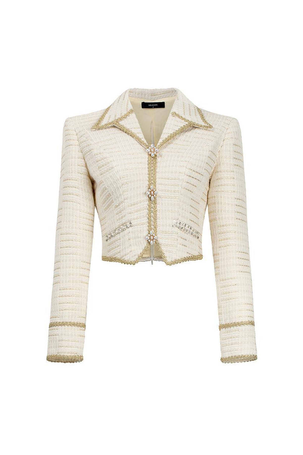 Gina Cropped V-Neck Tweed Top