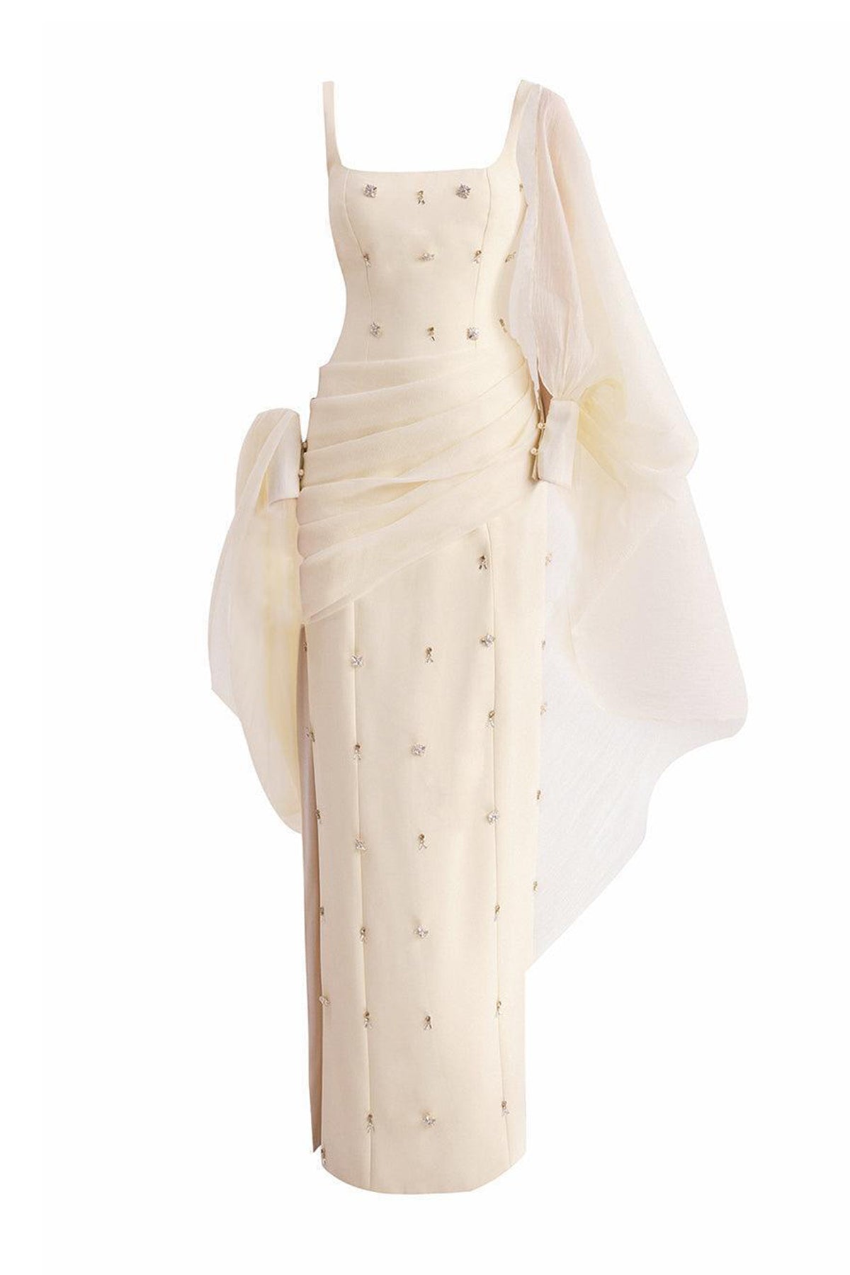 Sylvia Sheath Square Neck Twill Floor Length Dress