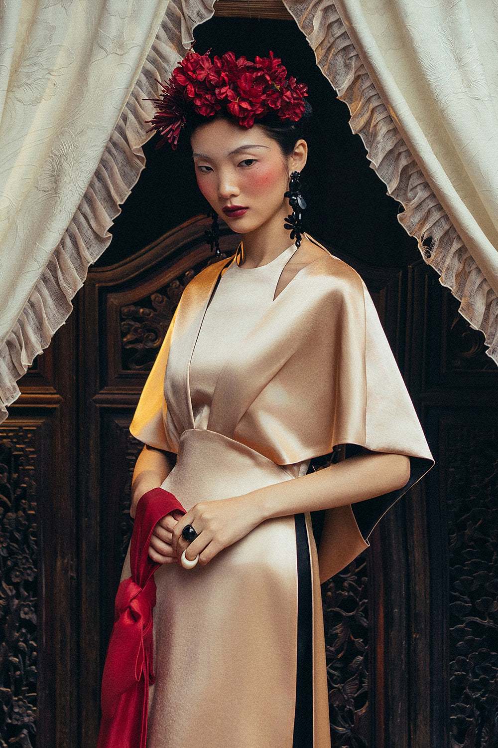 Nguyet Anh Flutter Sleeved Synthetic Silk Ao Dai