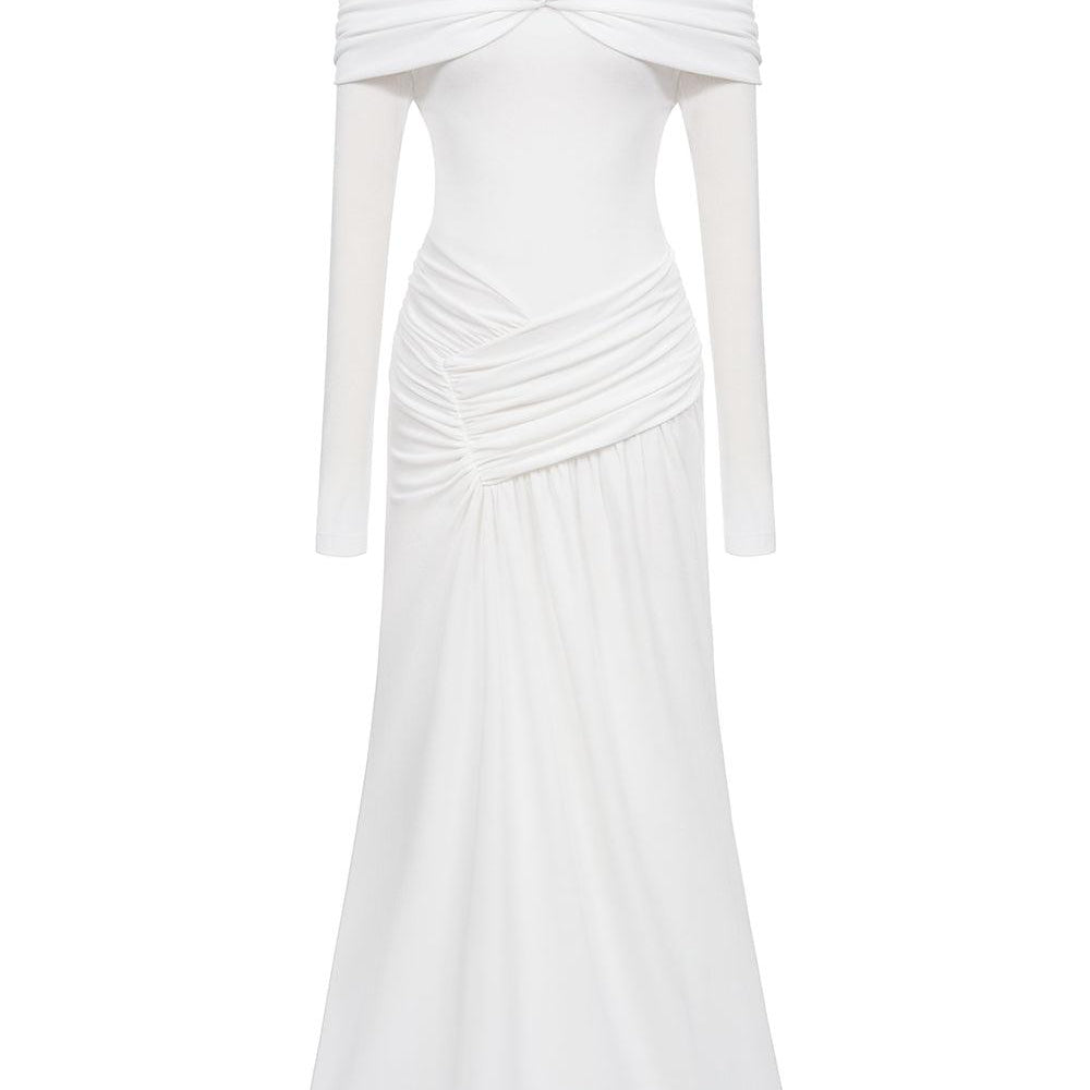 Minerva A-line Gathered Rib Knit Ankle Length Dress