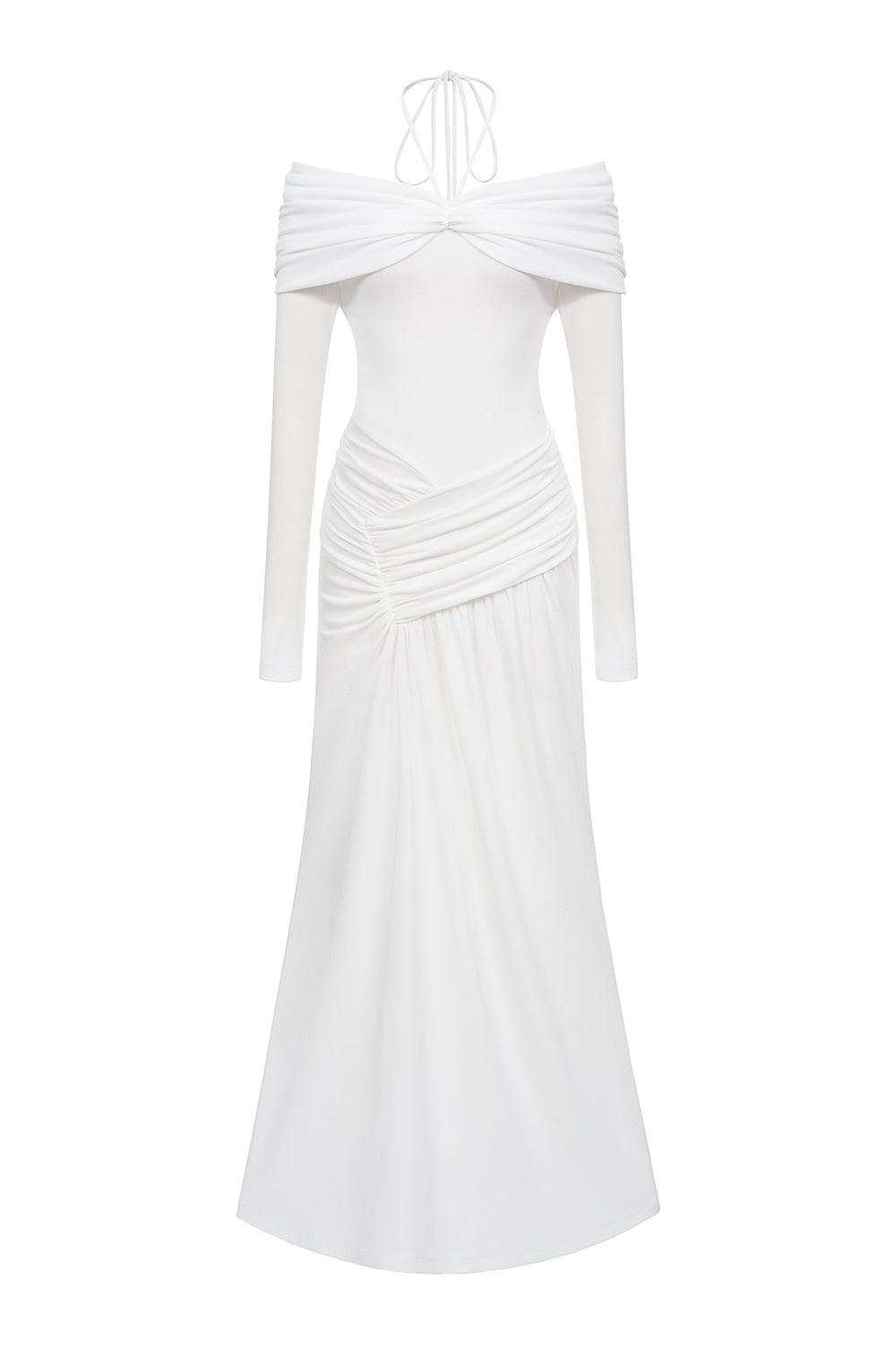 Minerva A-line Gathered Rib Knit Ankle Length Dress