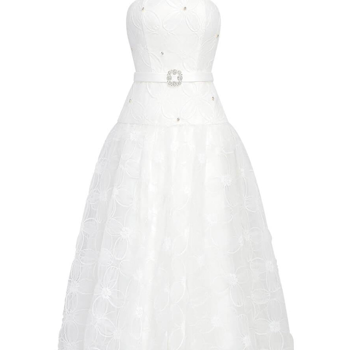 Fiona Strapless Straight Across Neck Tulle Midi Dress