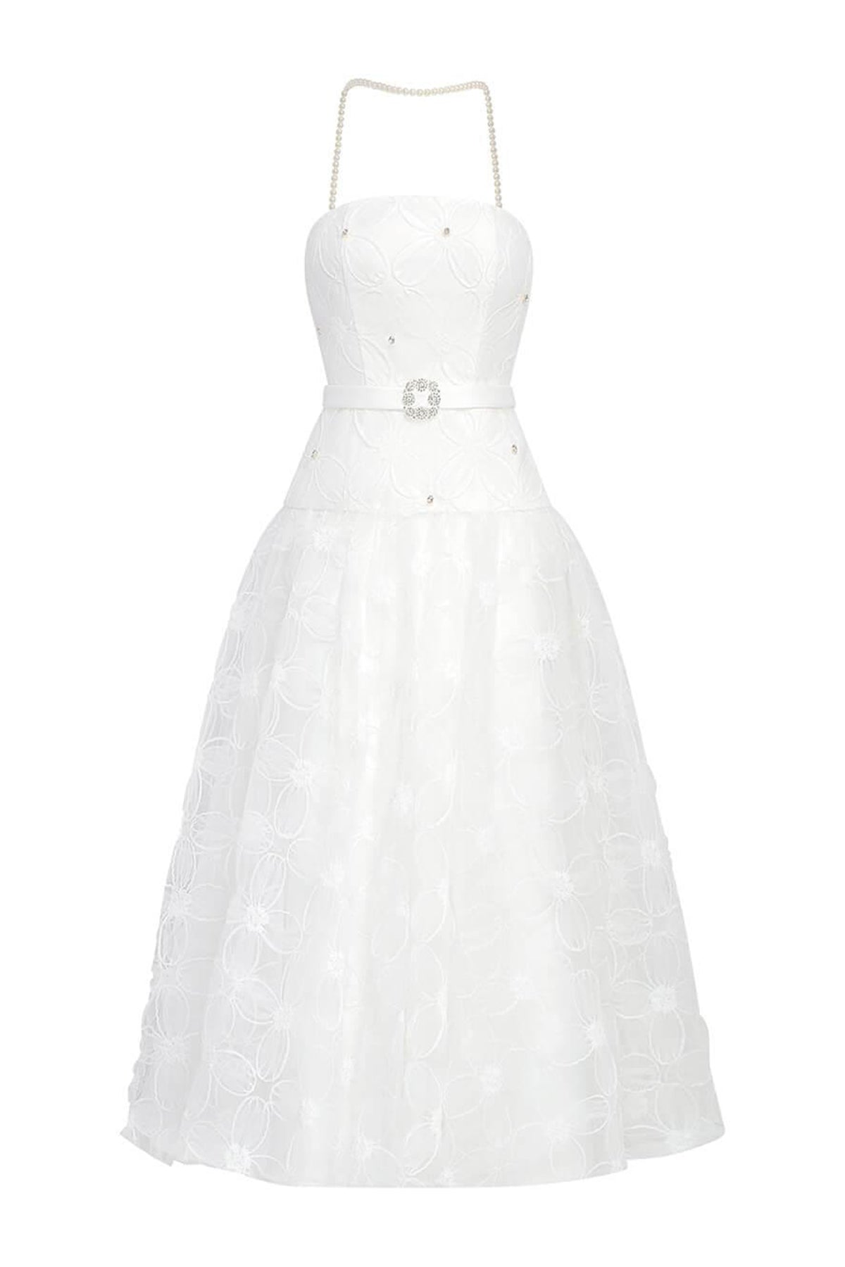 Fiona Strapless Straight Across Neck Tulle Midi Dress