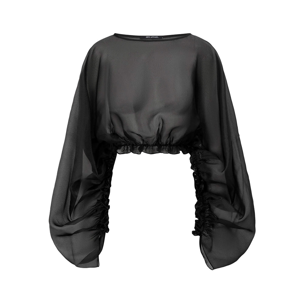 Moon Cropped Batwing Sleeved Georgette Top