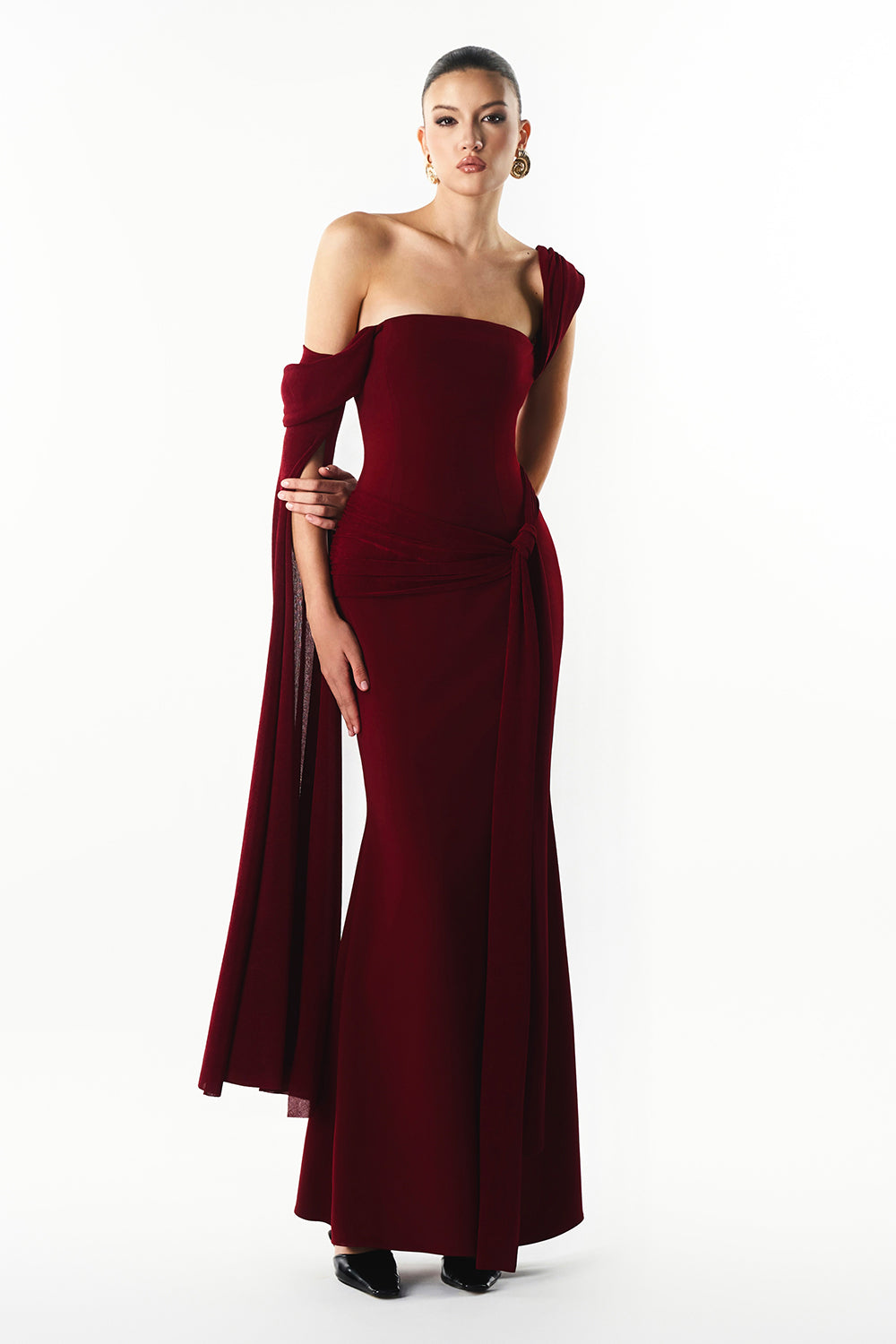 Marvina Asymmetric Neck Draped Maxi Dress