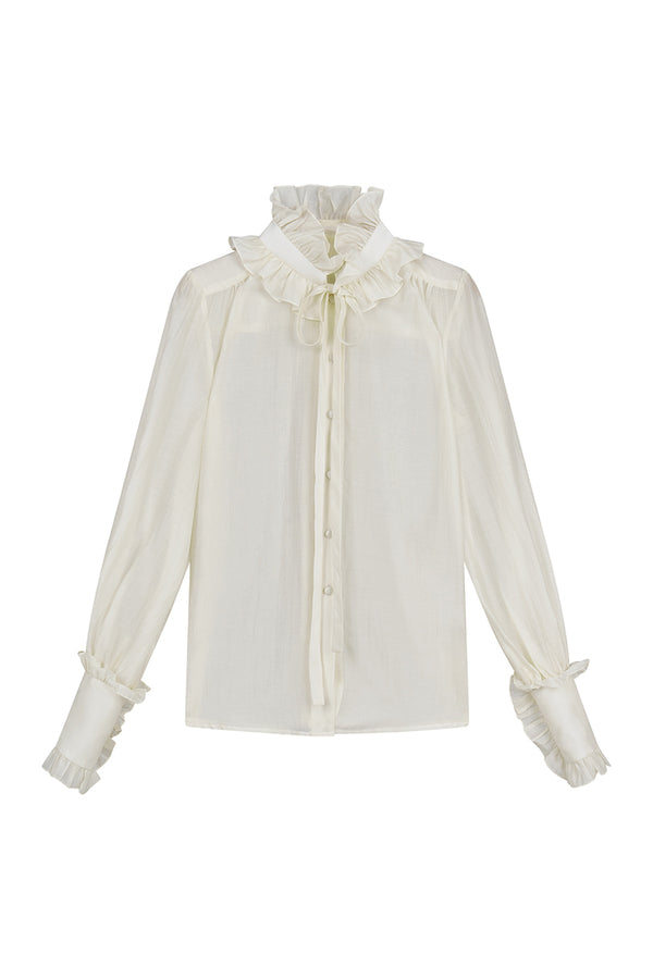 Clementina Straight Poet Sleeved Silk Organza Shirt