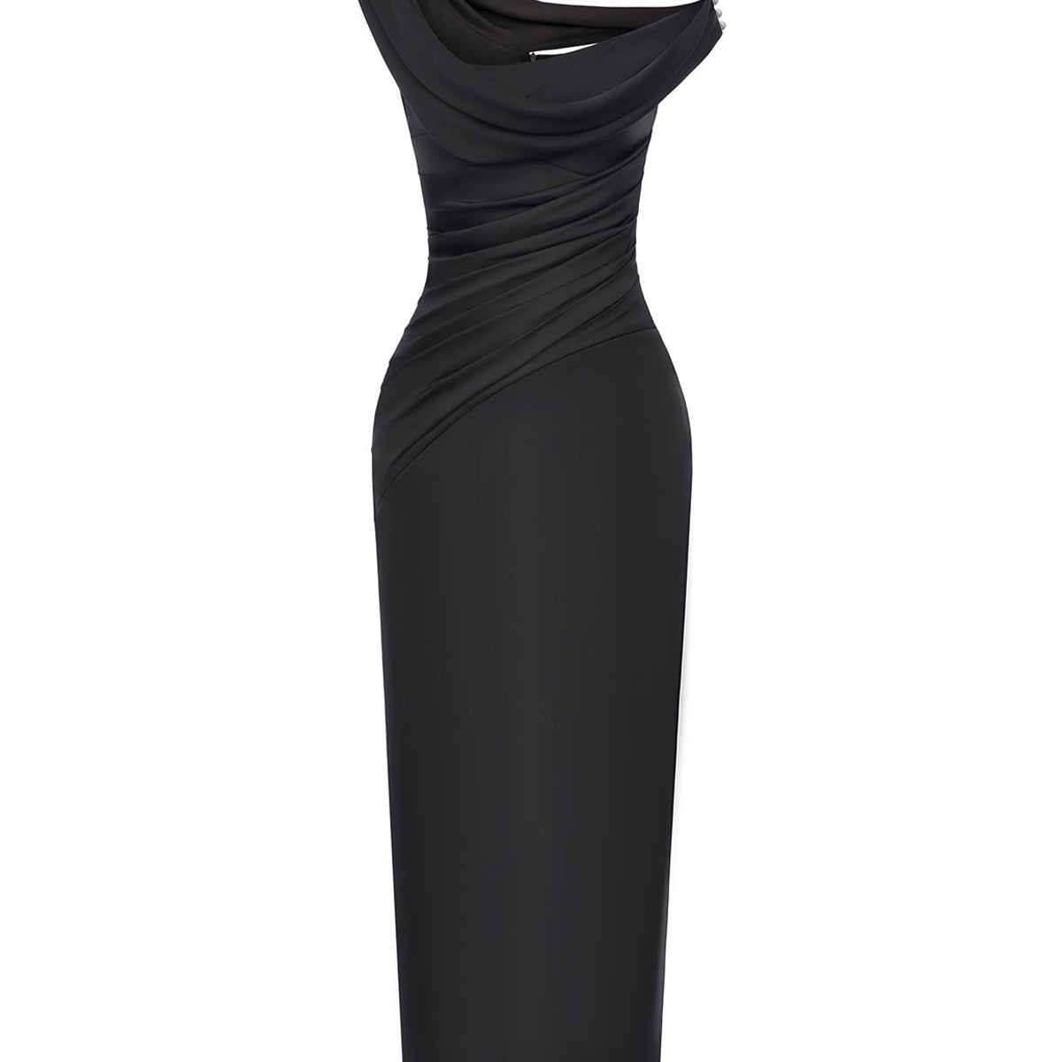 Ottavia Sheath Asymmetric Shoulder Poly Silk Midi Dress