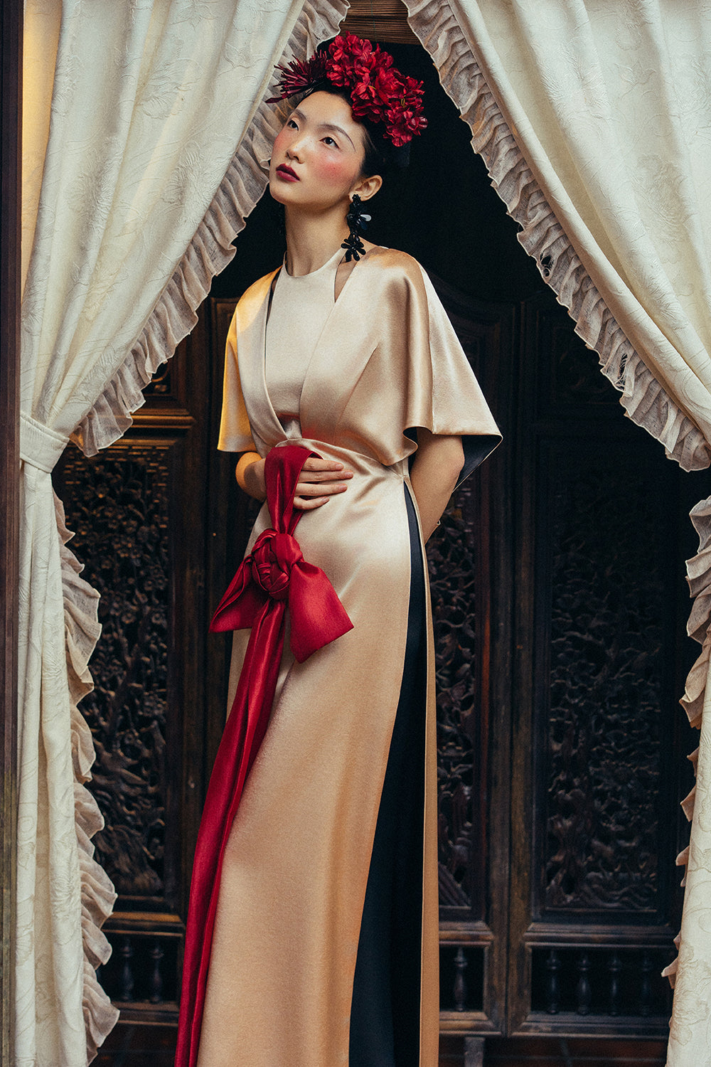 Nguyet Anh Flutter Sleeved Synthetic Silk Ao Dai