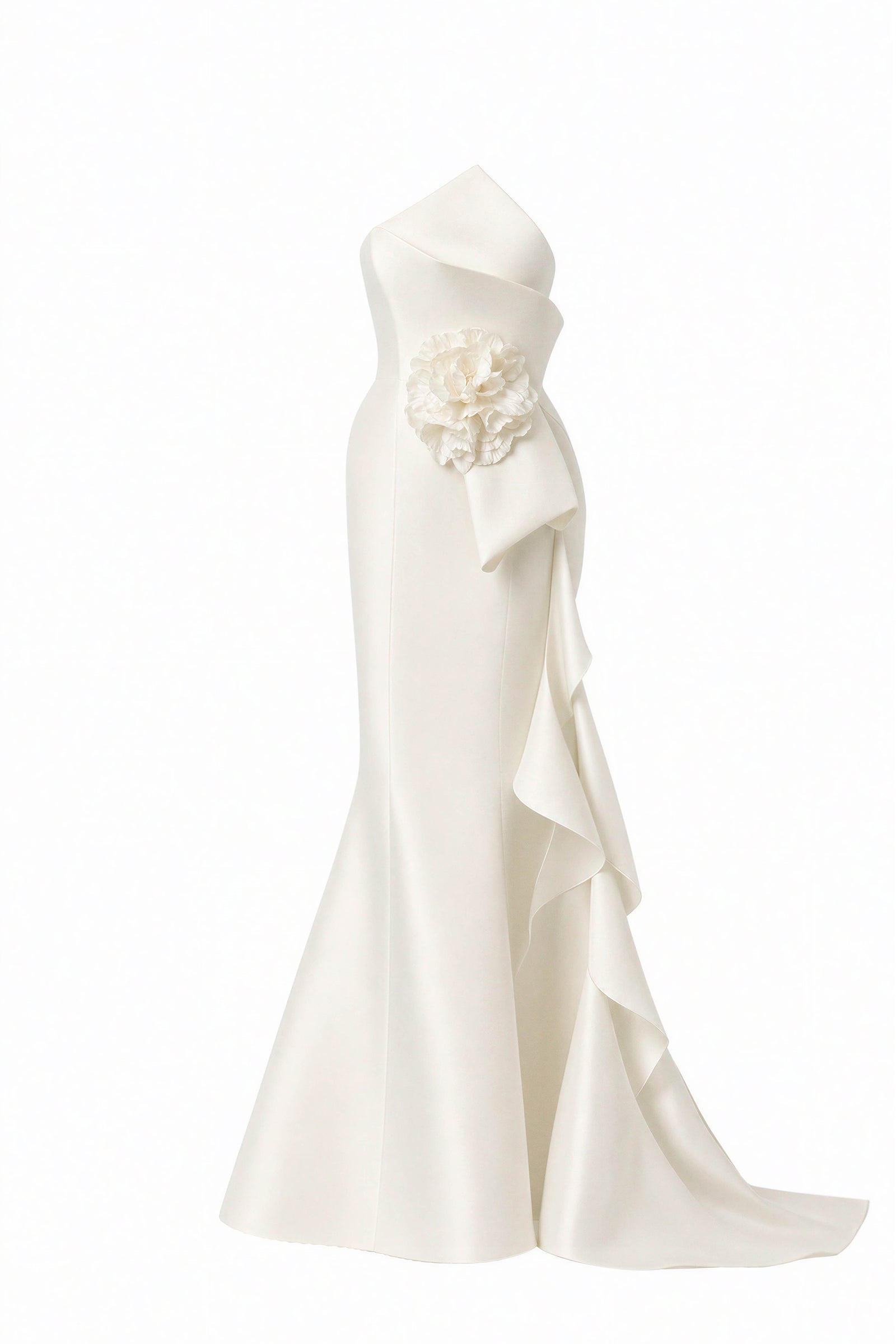 Isabella Acetate Bandeau Fishtail Gown With 3D Large Flower