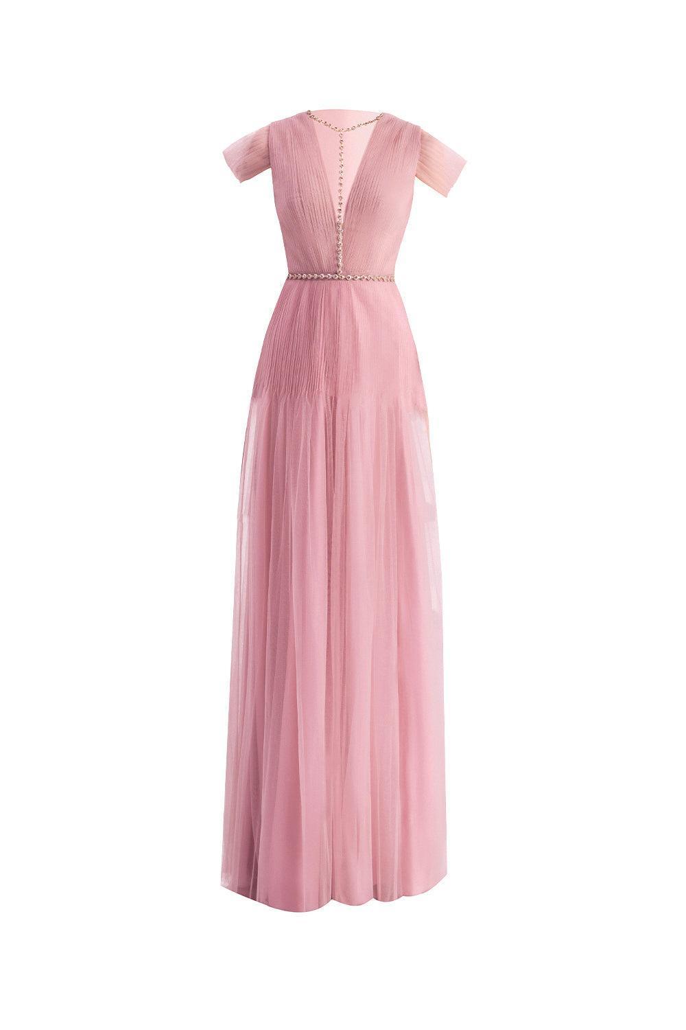 Calla A-line Pleated Chest Organza Floor Length Dress - MEAN BLVD