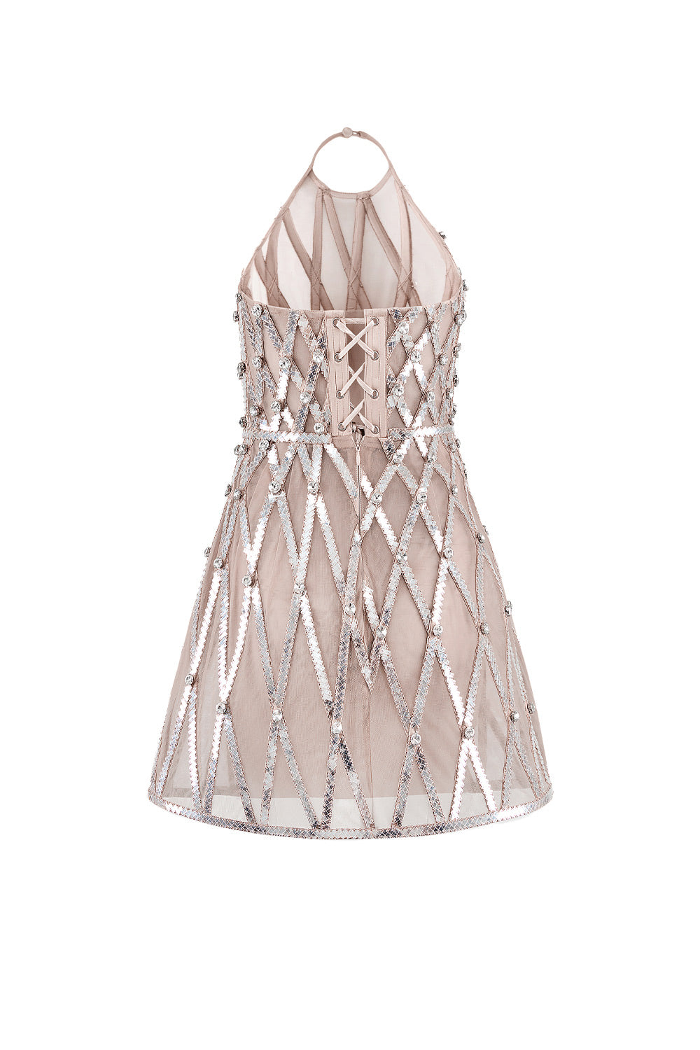 Women's Marilyn A-line Halter Neck Mesh Mini Dress Customize Cream/Grey MEAN BLVD Women's Marilyn A-line Halter Neck Mesh Mini Dress Customize Cream/Grey MEAN BLVD