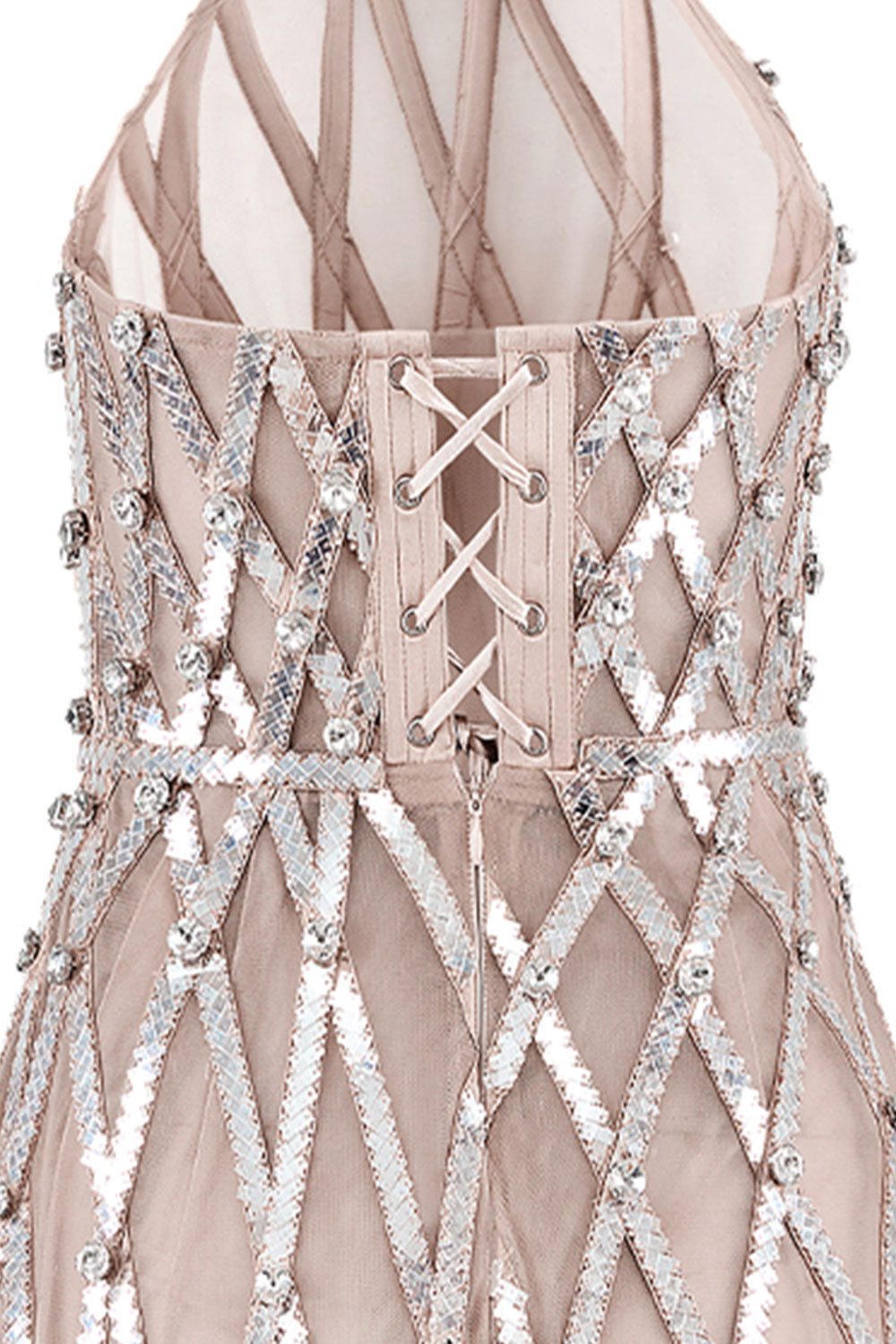 Women's Marilyn A-line Halter Neck Mesh Mini Dress Customize Cream/Grey MEAN BLVD Women's Marilyn A-line Halter Neck Mesh Mini Dress Customize Cream/Grey MEAN BLVD
