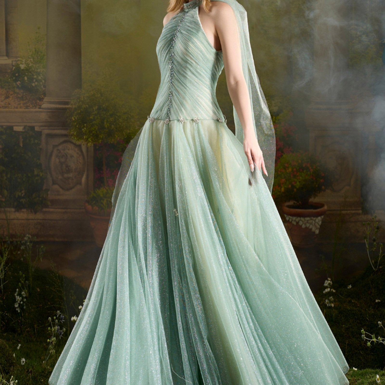 Callista Cape Sleeve Bead Maxi Dress