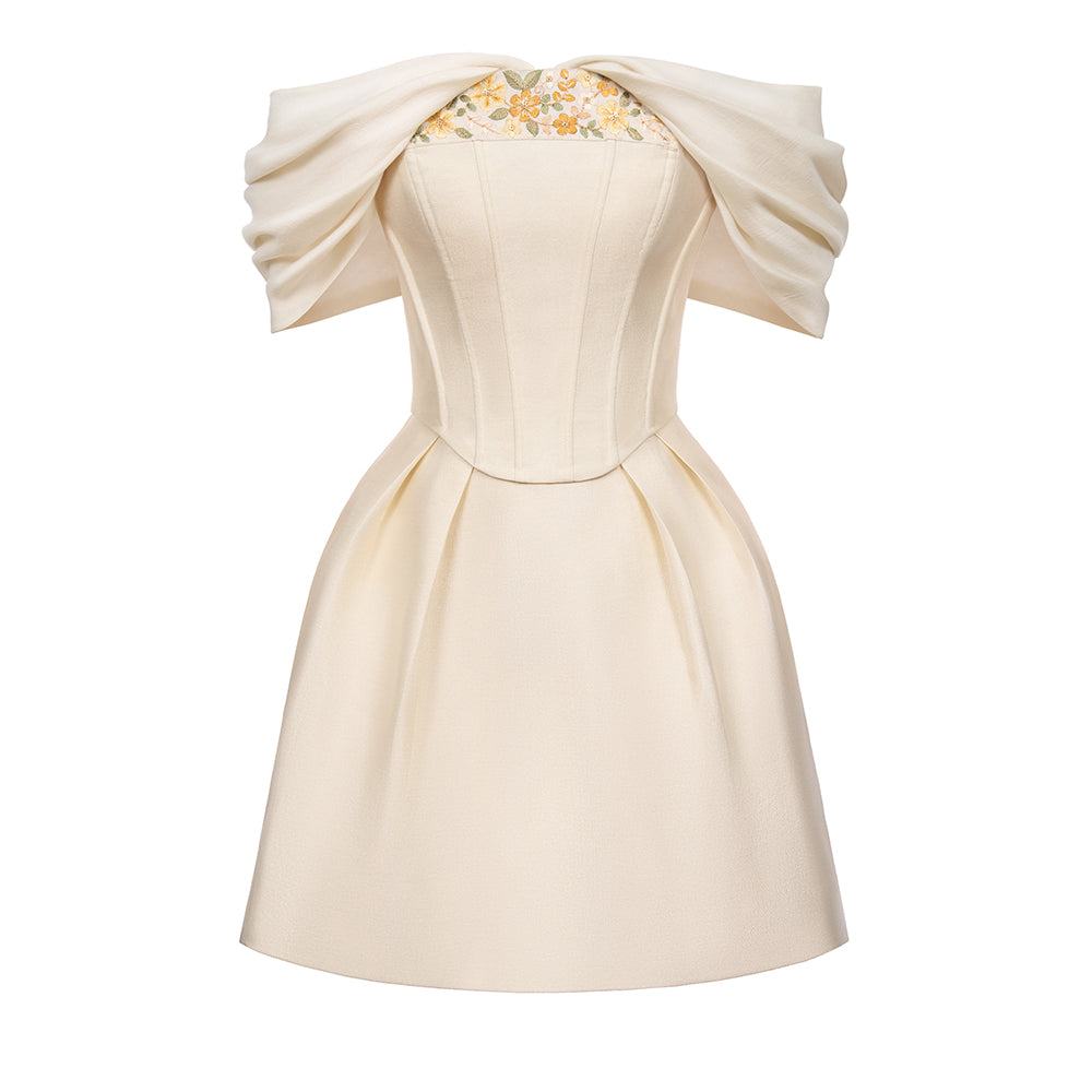 Fanny A-line Off-Shoulder Polyester Mini Dress