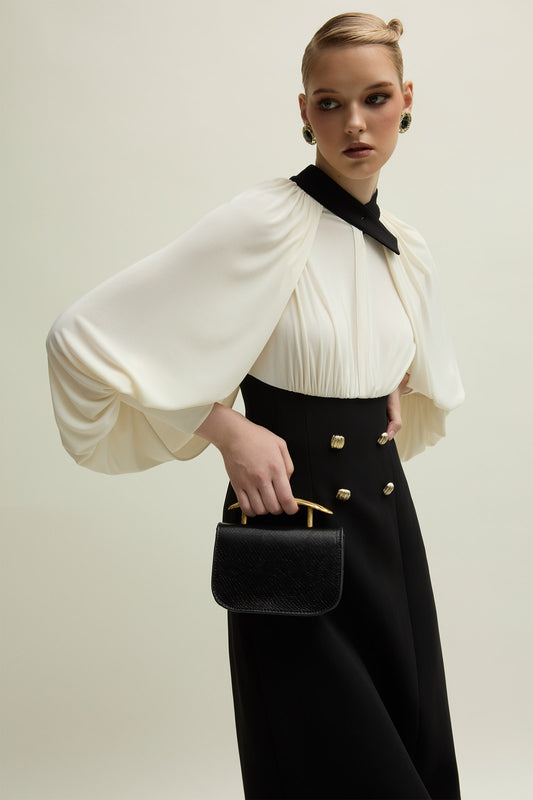 Delina Bishop Sleeve Button Maxi Dress