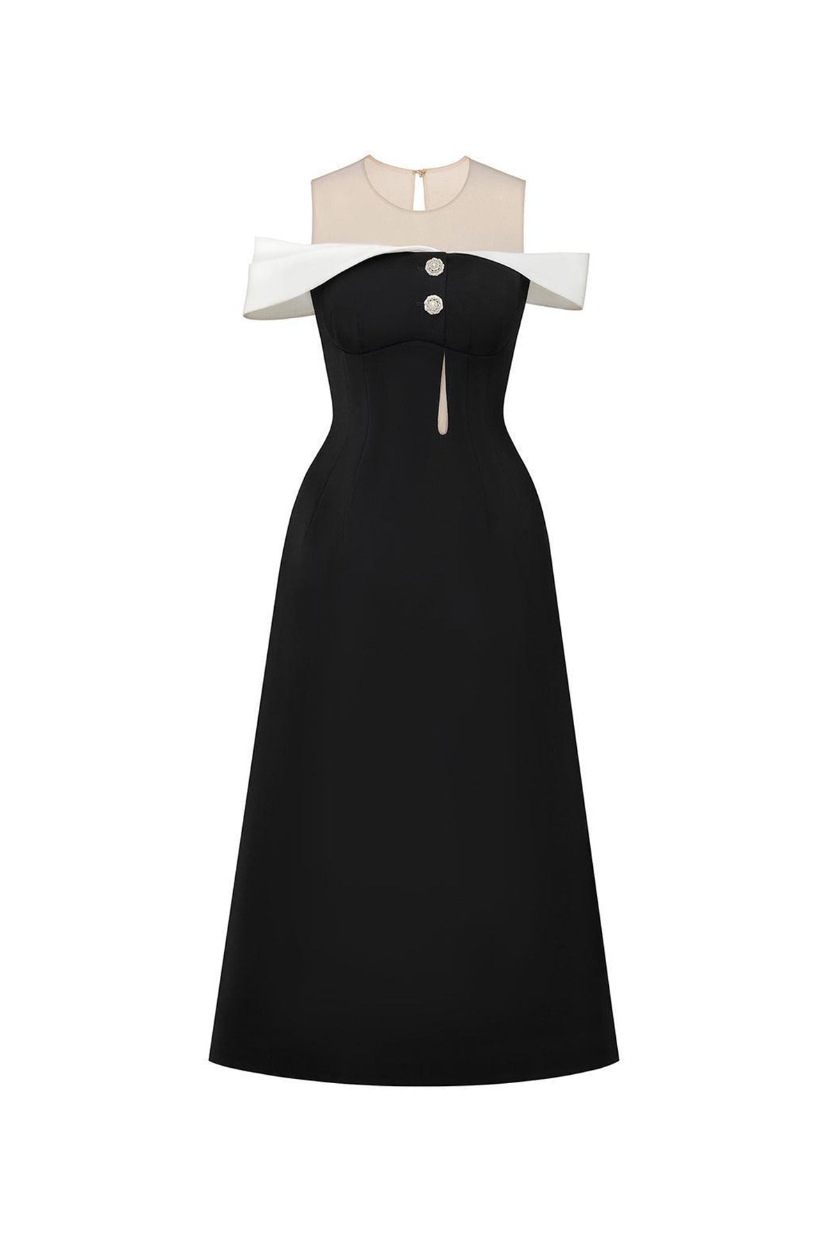 Orsola A-line Illusion Neck Polycotton Midi Dress