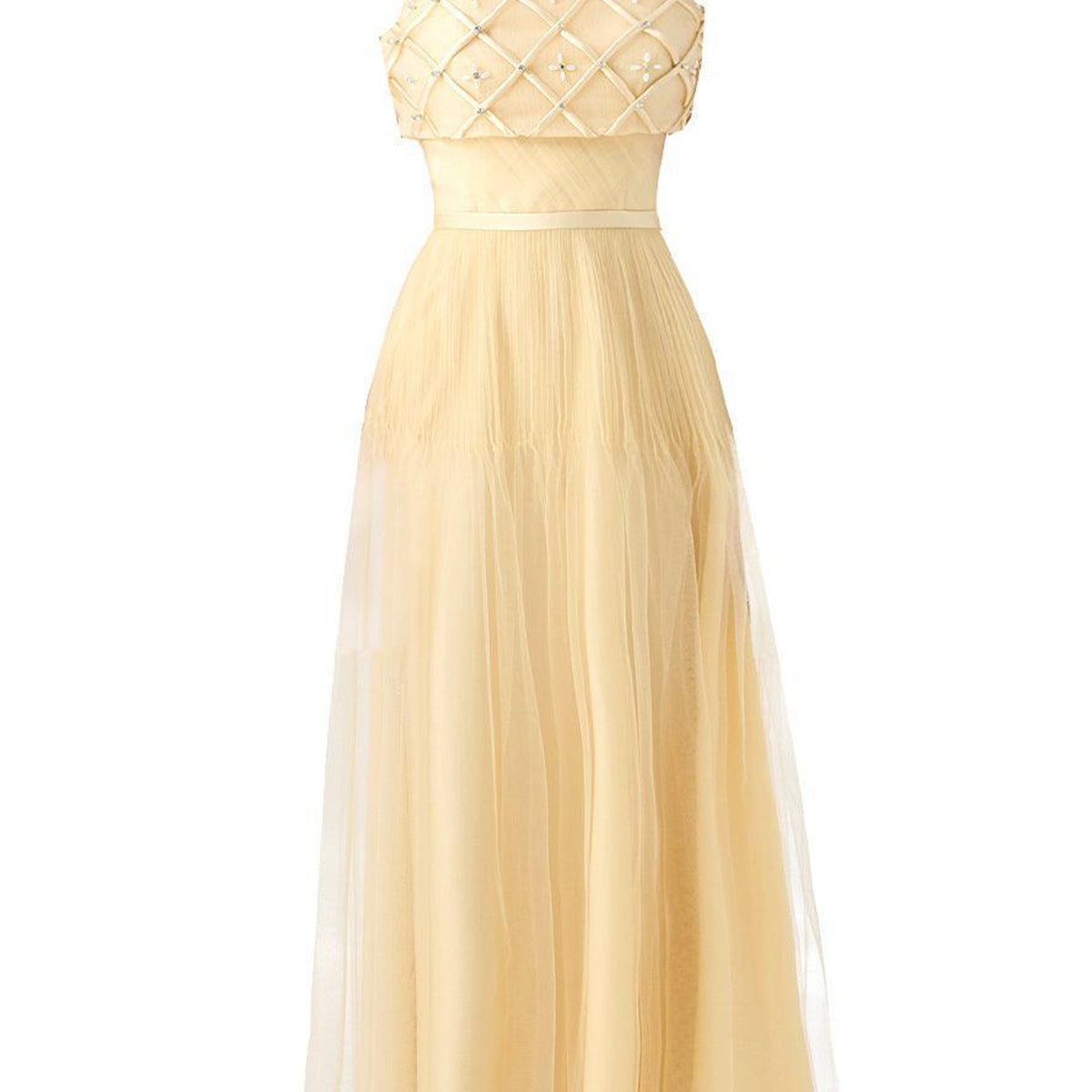 Spencer A-line High Neck Mesh Silk Midi Dress