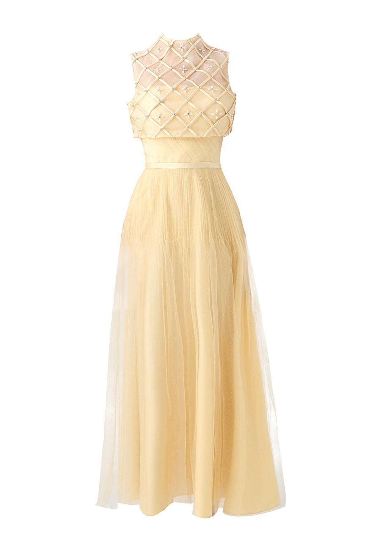 Spencer A-line High Neck Mesh Silk Midi Dress