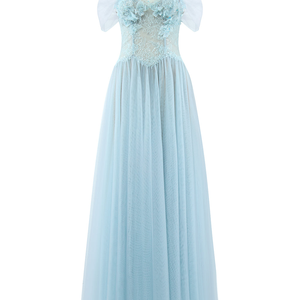 Meliora A-line Illusion Neck Mesh Lace Floor Length Dress