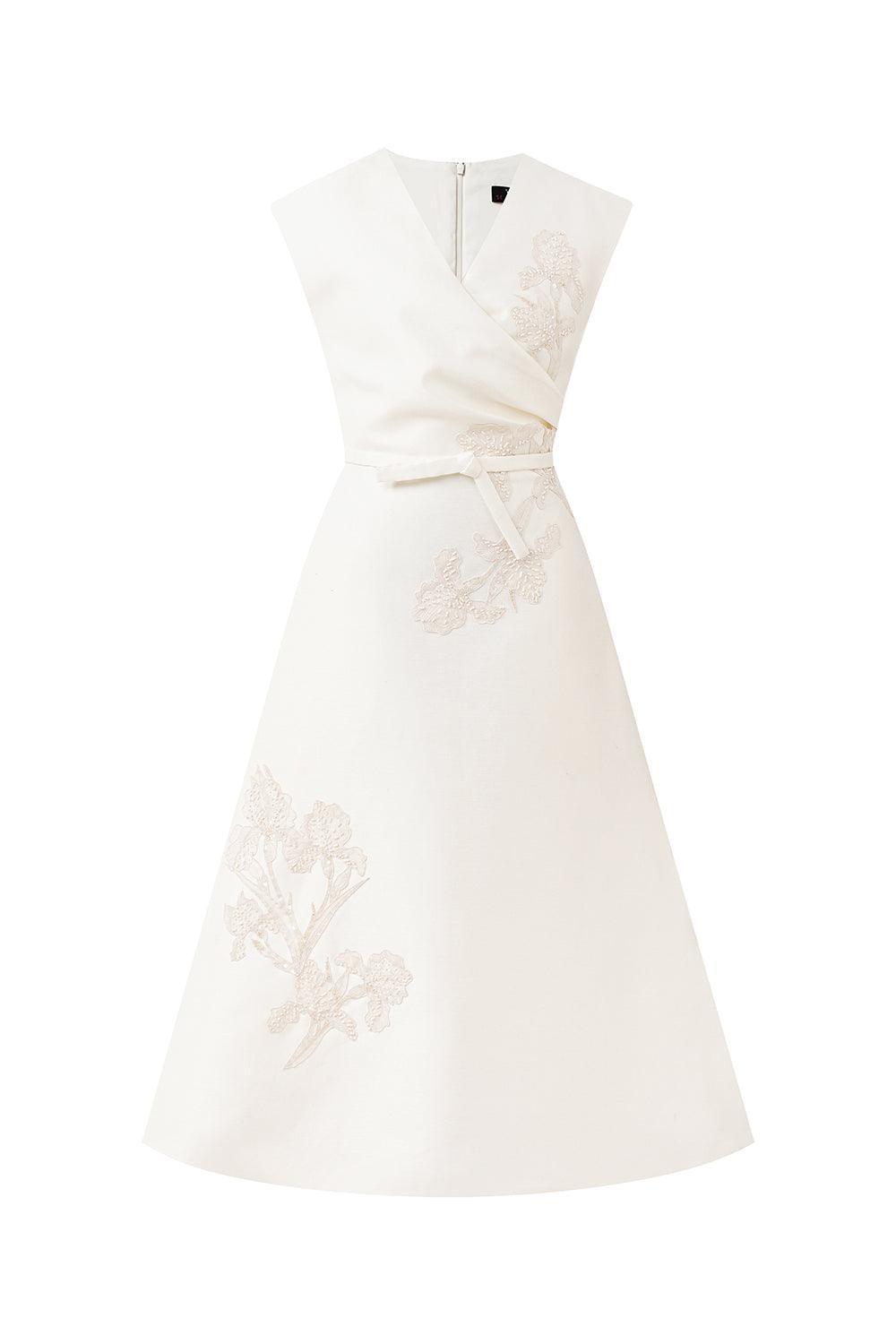 Irises A-line V-Neck Taffeta Midi Dress - MEAN BLVD