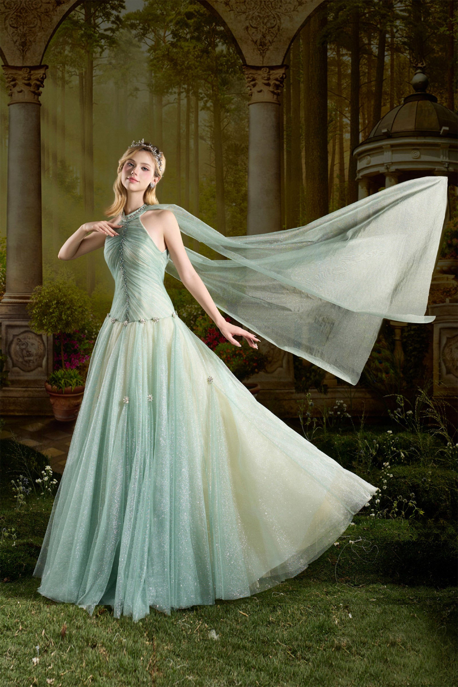 Callista Cape Sleeve Bead Maxi Dress