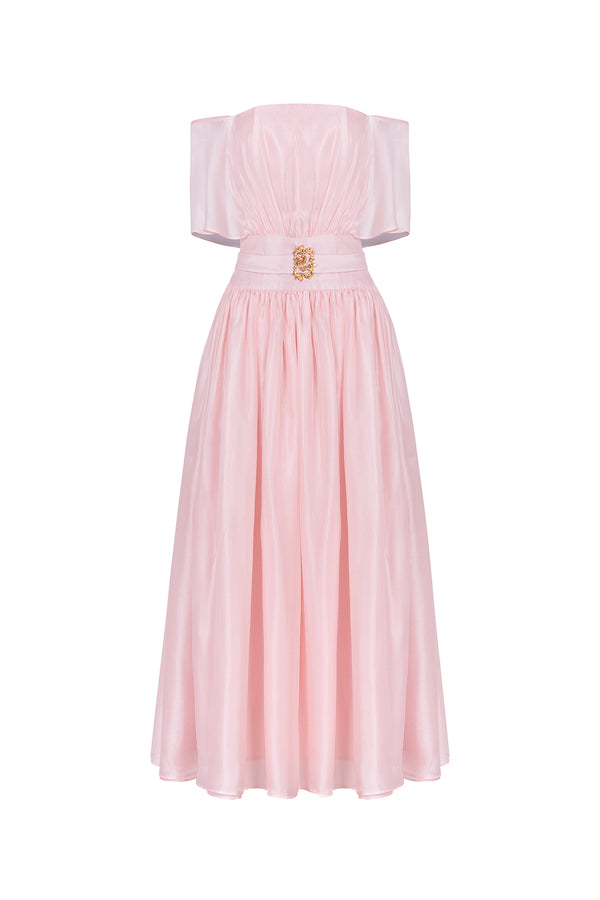 Rosine Gathered Off-Shoulder Silk Organza Midi Dress