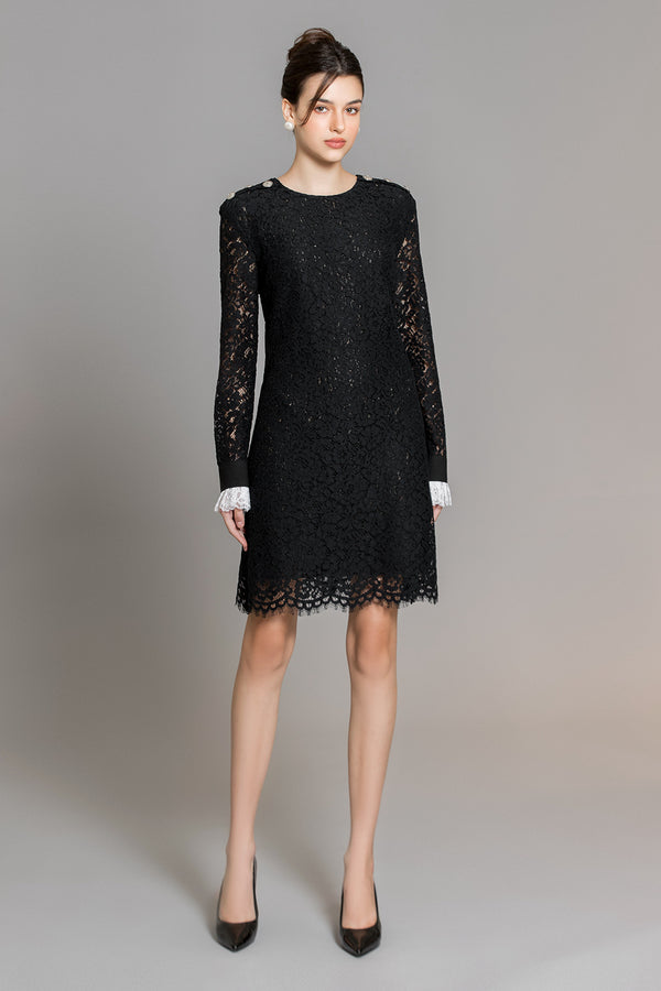 Zhuri A-line Round Neck Lace Above The Knee Dress