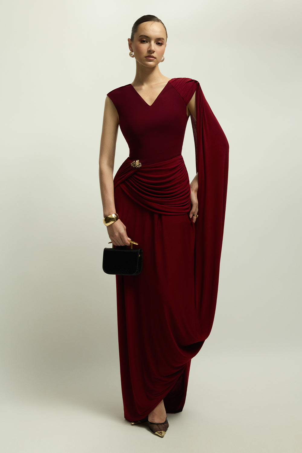 fitted lace wedding dress ZAPAKA Women Burgundy Long Bridesmaid Dress with Slit Chiffon A-Line Halter  Sleeveless Wedding Party Dress main image 1
