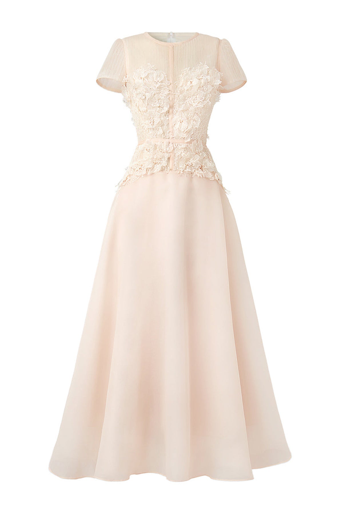 Starry A-line Flower Applique Organza Midi Dress