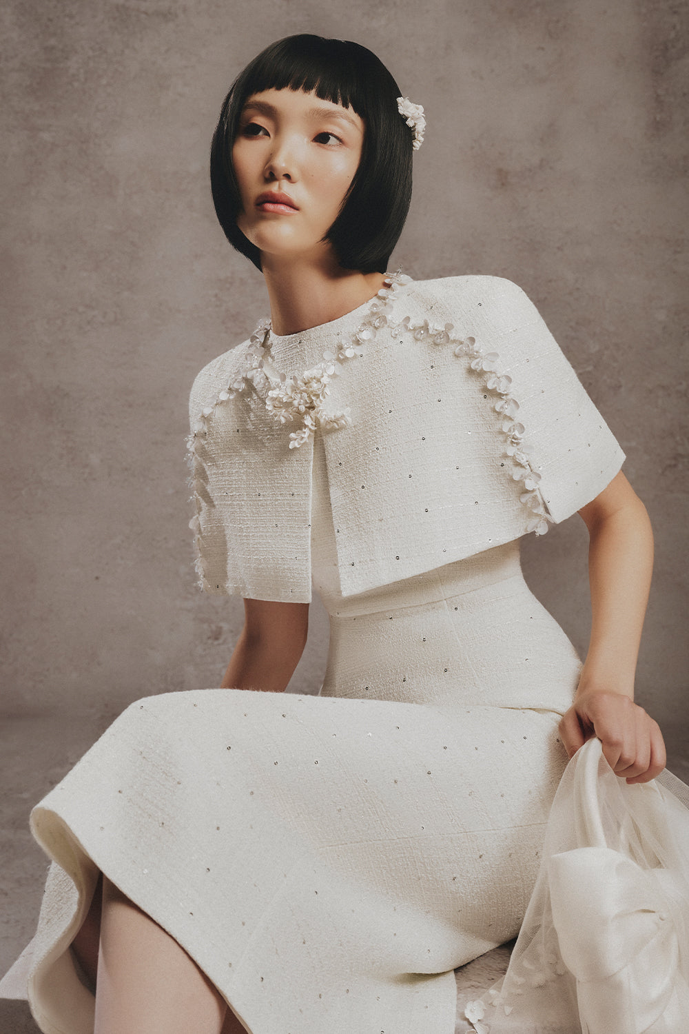cape sleeve midi dress Cape Sleeve Belted Midi Dress
