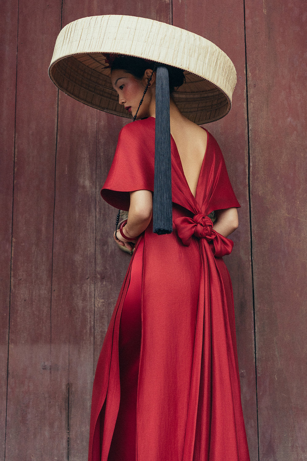 Ha Y Boat Neck Synthetic Silk Ao Dai