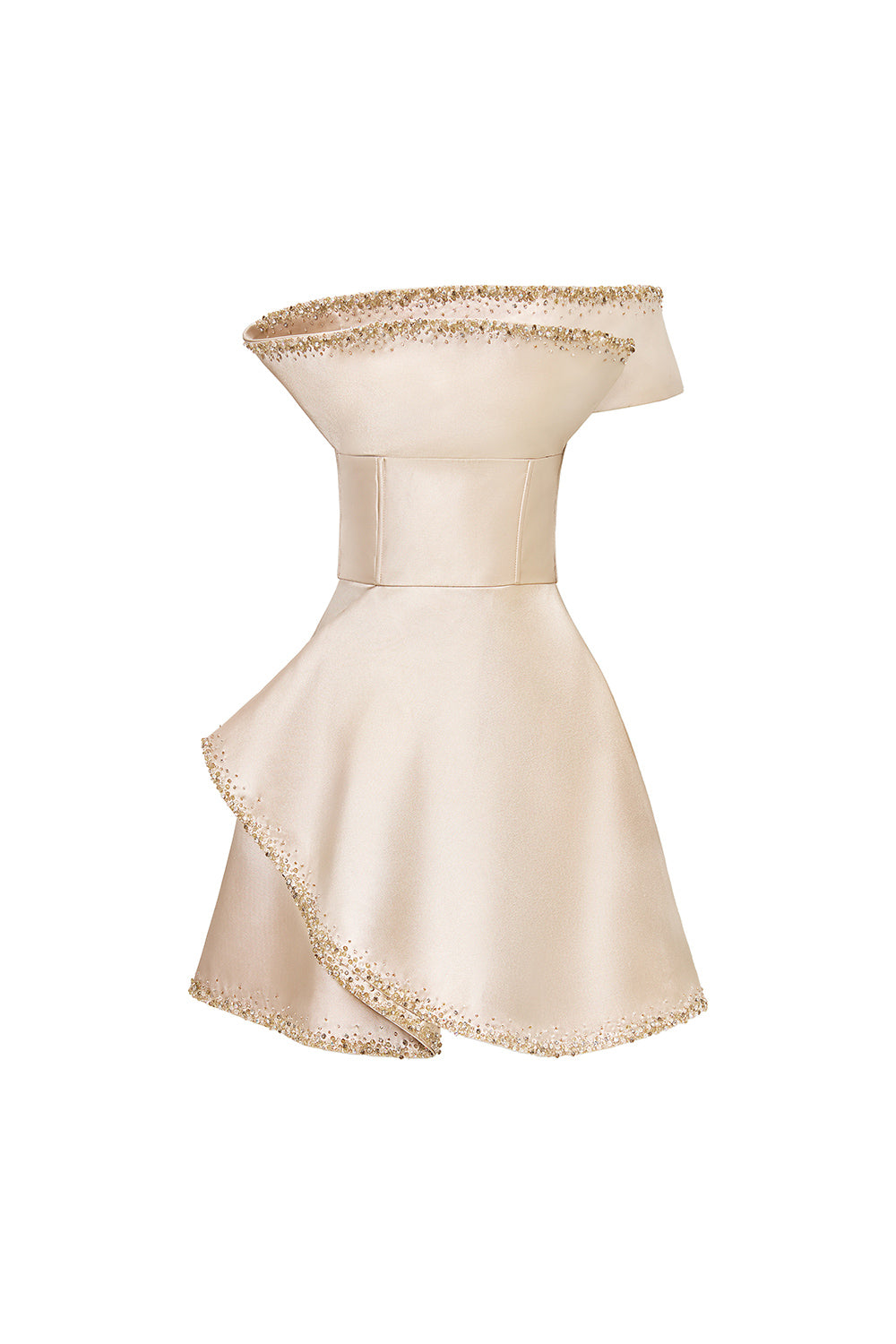 Flare A-line Asymmetric Sleeved Taffeta Mini Dress