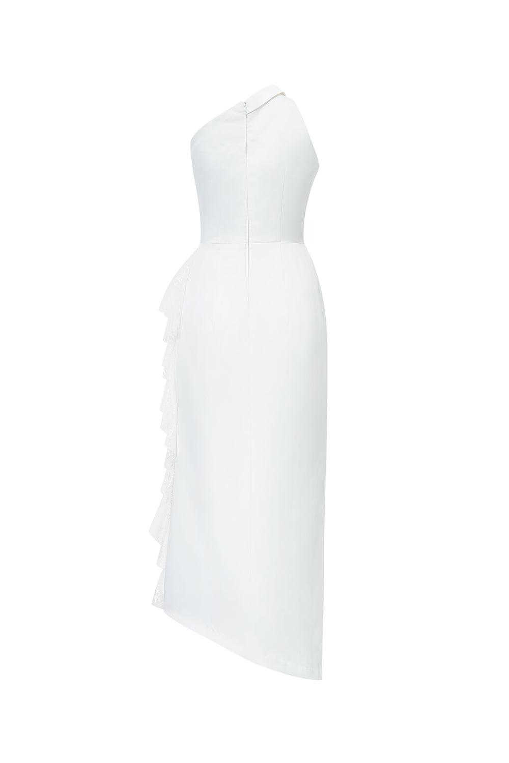 Elysia Asymmetric One Shoulder Organdy Midi Dress