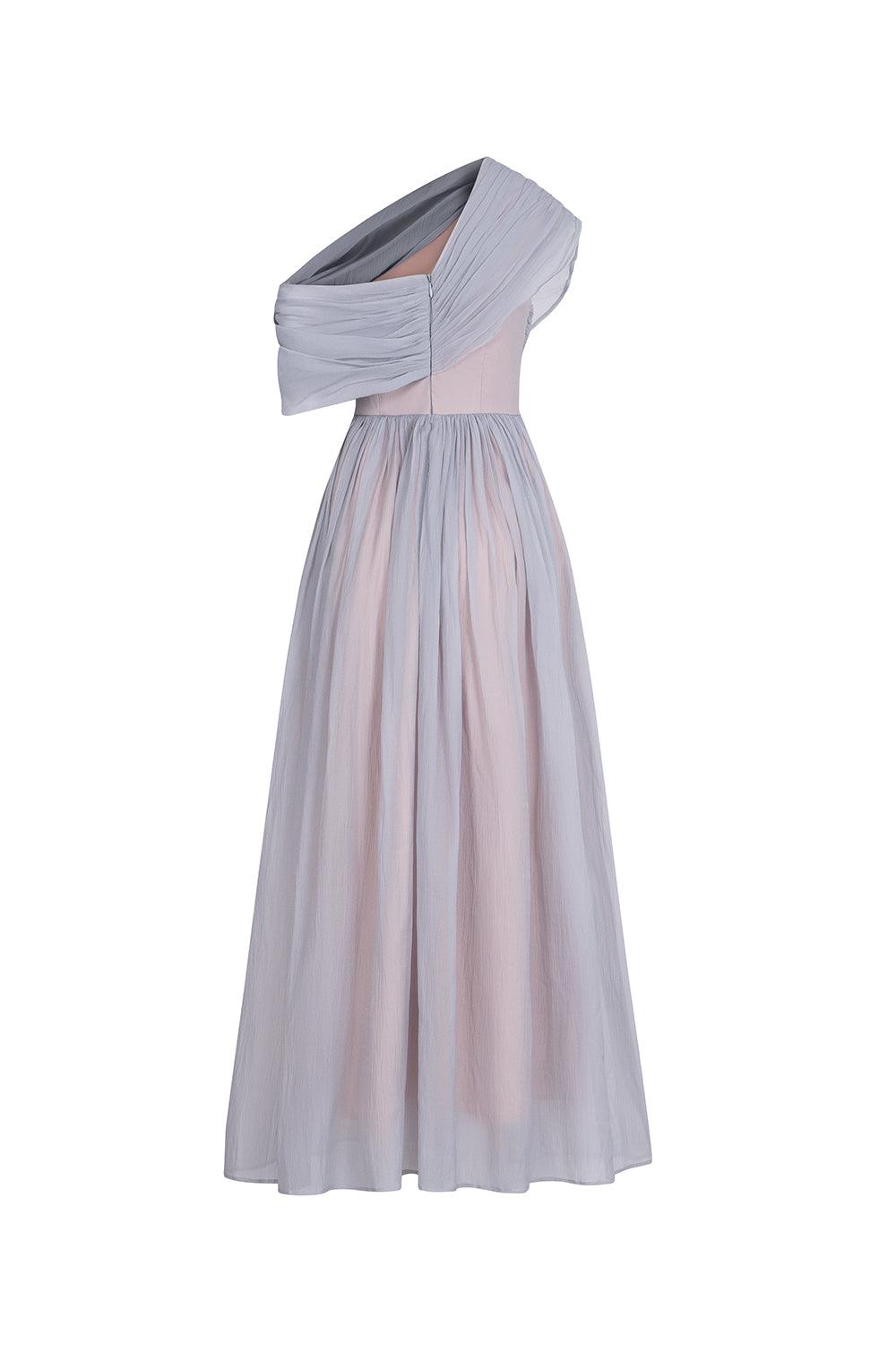 Viella Gathered Draped Organza Ankle Length Dress