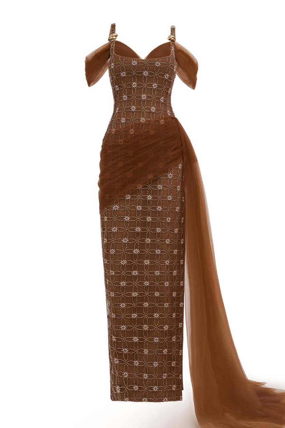 Sienna Sheath Cold Shoulder Sleeved Polyester Maxi Dress