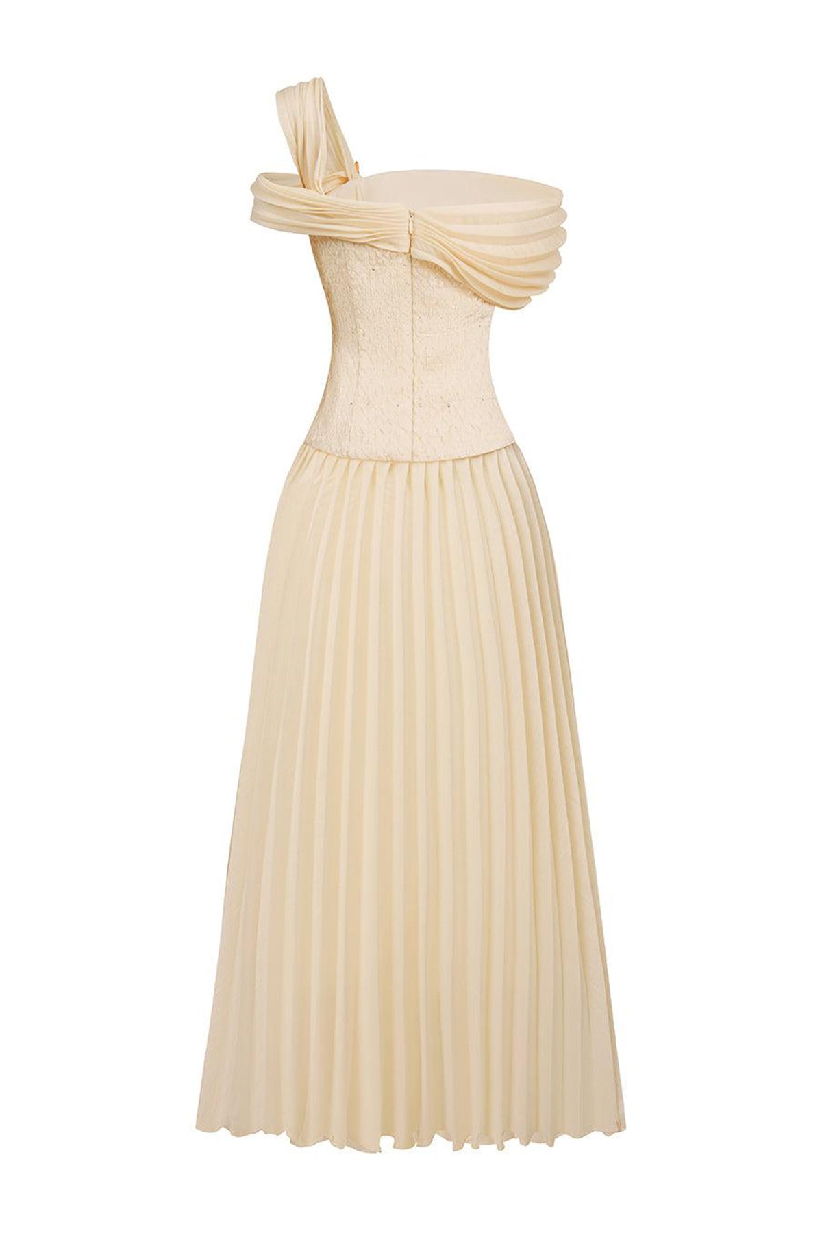 Sovere Flared Knife-Pleated Crepe Ankle Length Dress Creamy Yellow / S