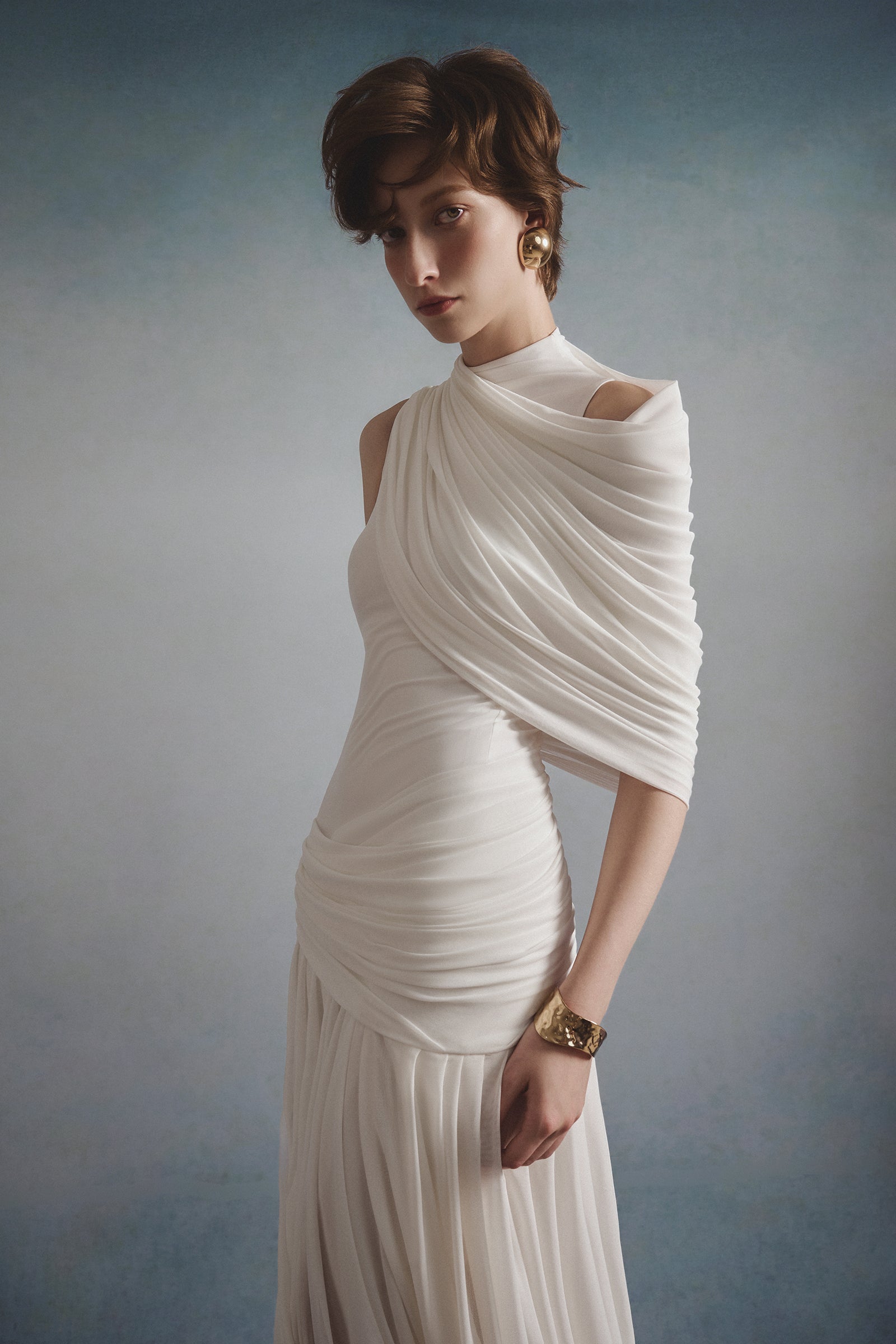 Poetry Asymmetric Sleeve Midi Dress