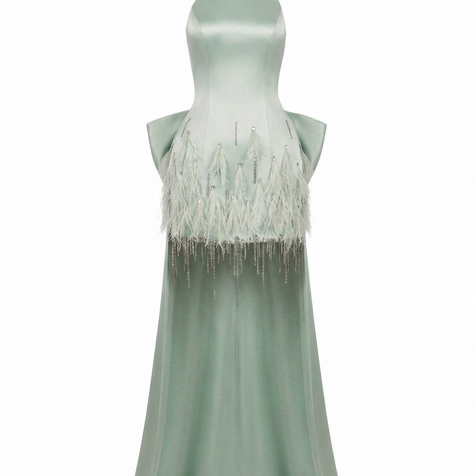 Effortless Halter Silk Crystal-Embellished Mini Dress With Oversized Bow Back