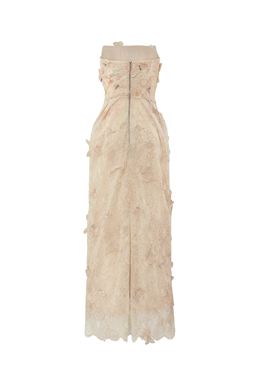 Butterfly Reverie Strapless Embroidered Lace Maxi Dress