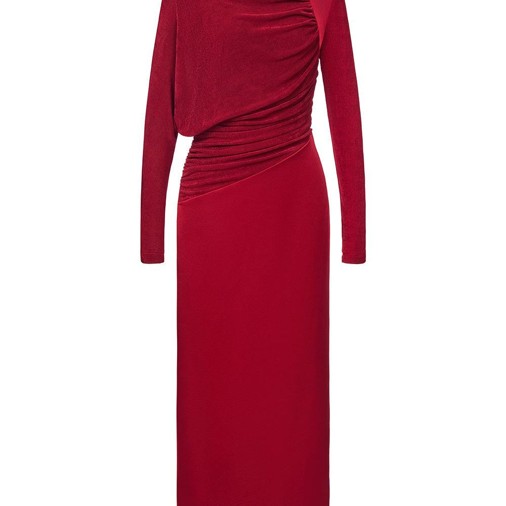 Mirabel A-line Back Slit Taffeta Midi Dress