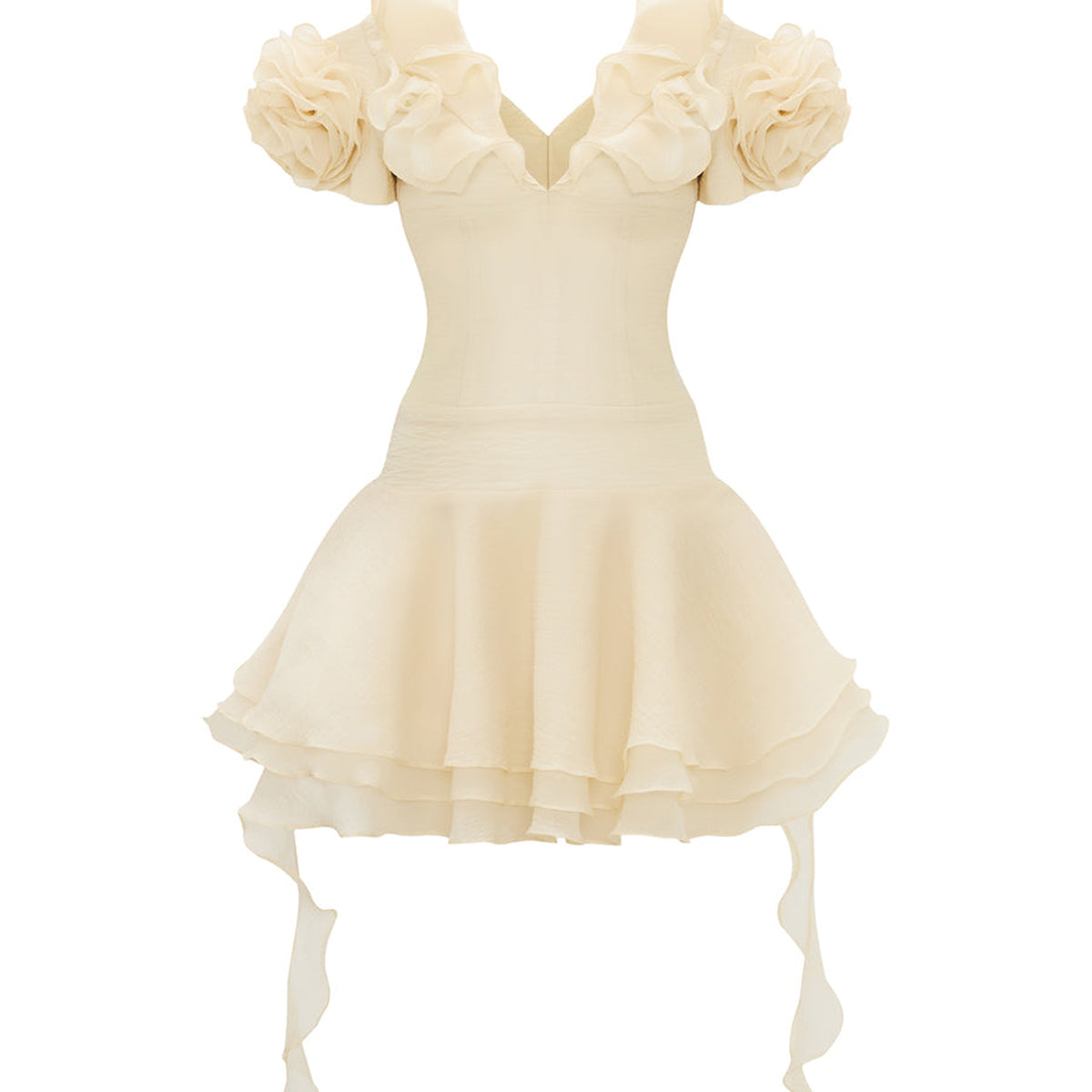 Fleur de Soleil Puff Sleeve Ruffle Mini Dress