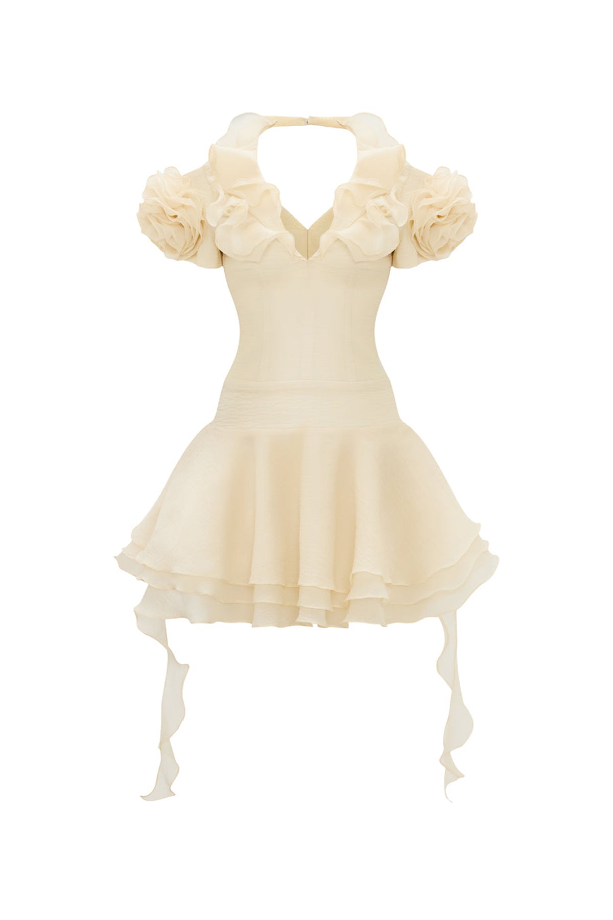 Fleur de Soleil Puff Sleeve Ruffle Mini Dress