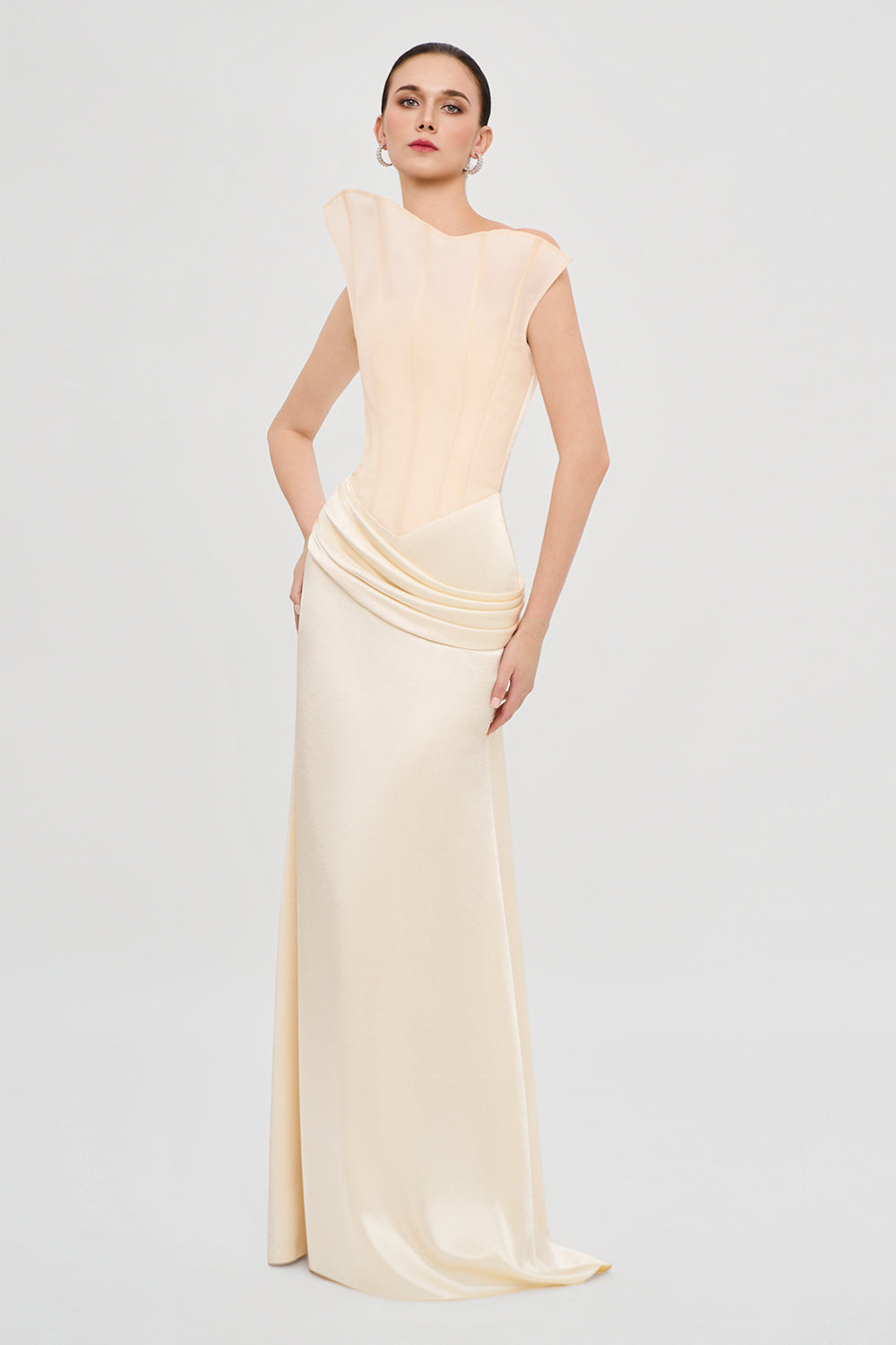 Lily Dawn Curve Neck Draped Maxi Dress