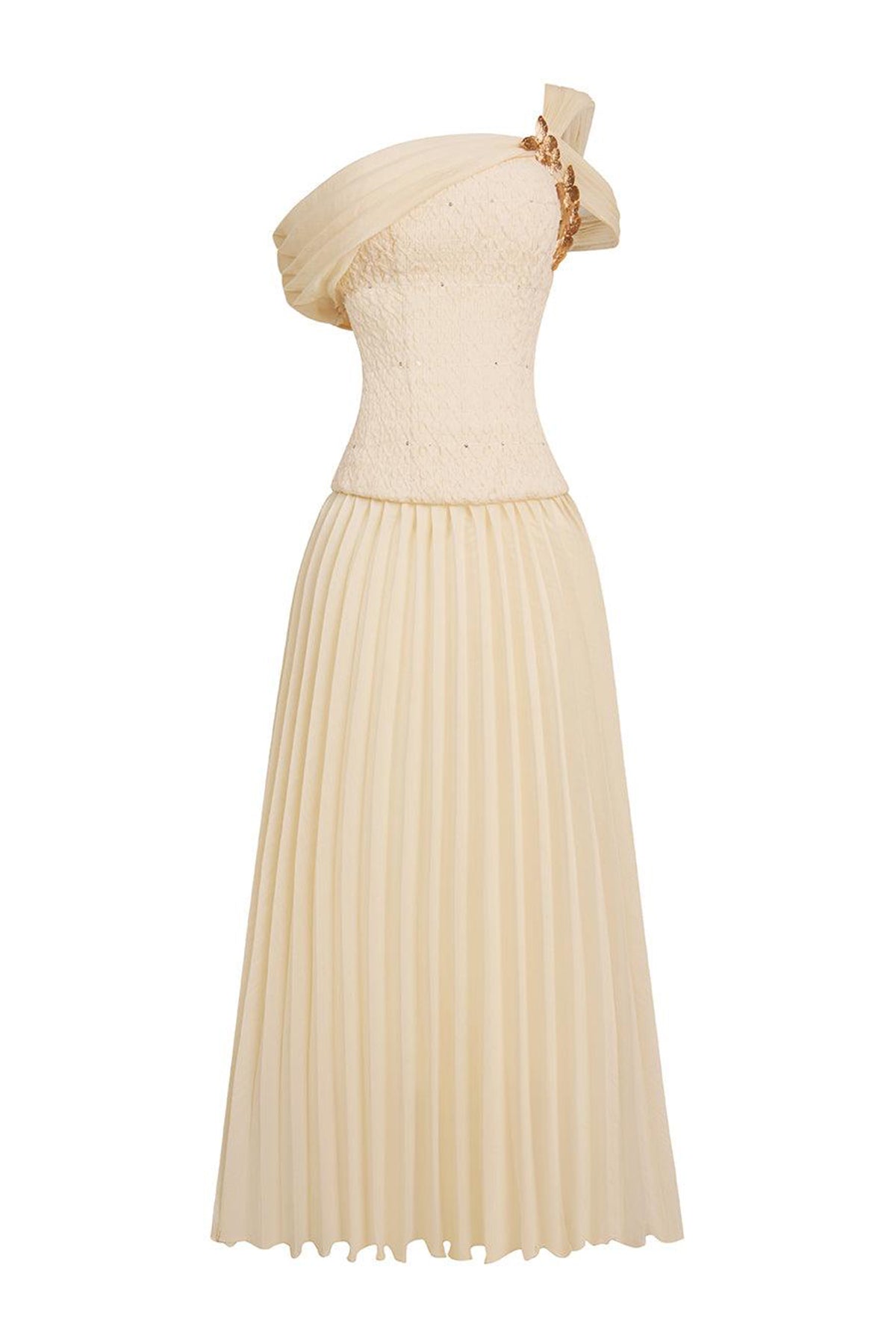 Sovere Flared Knife-Pleated Crepe Ankle Length Dress